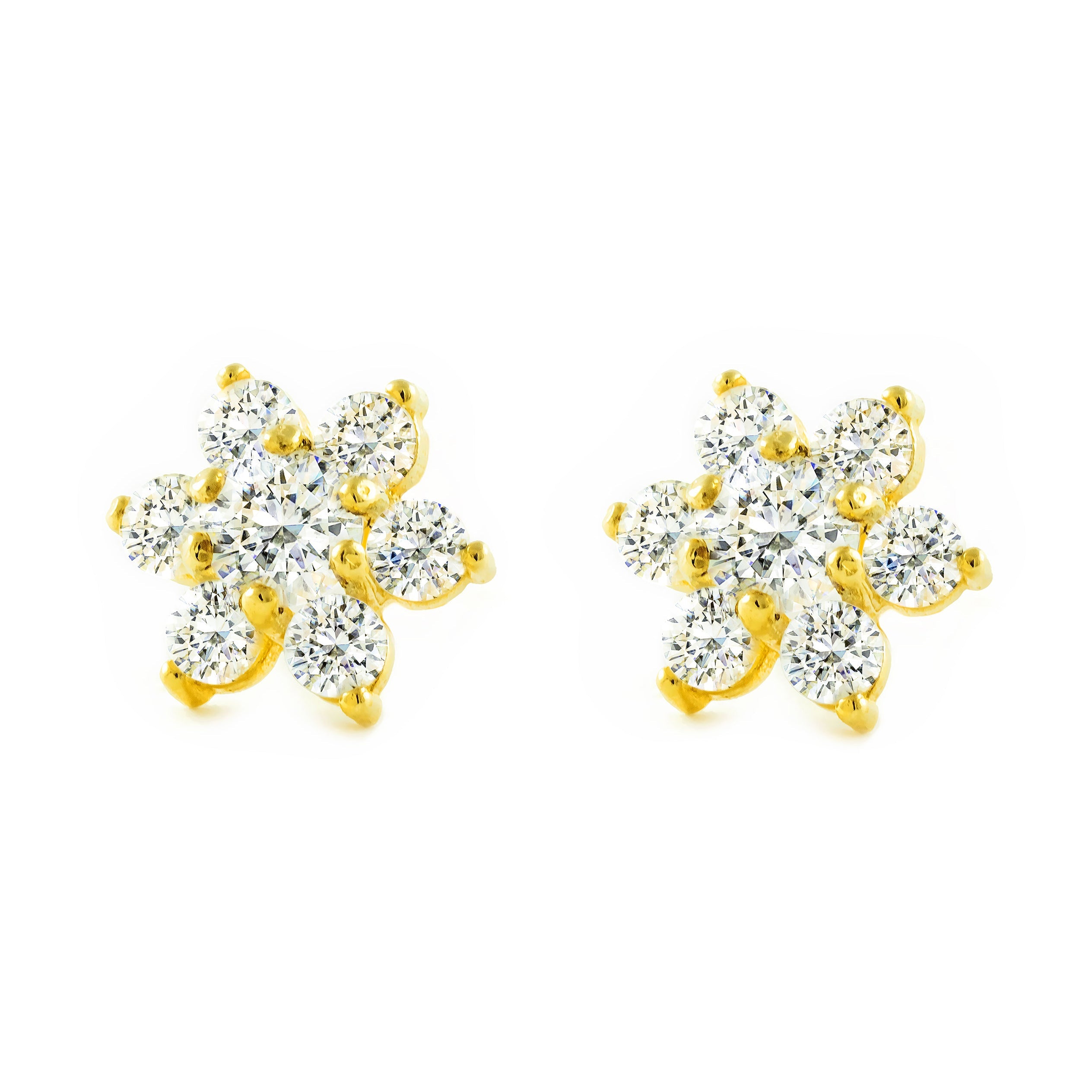 Women's-Girl's Earrings 9K Yellow Gold Shiny Zirconia Flower