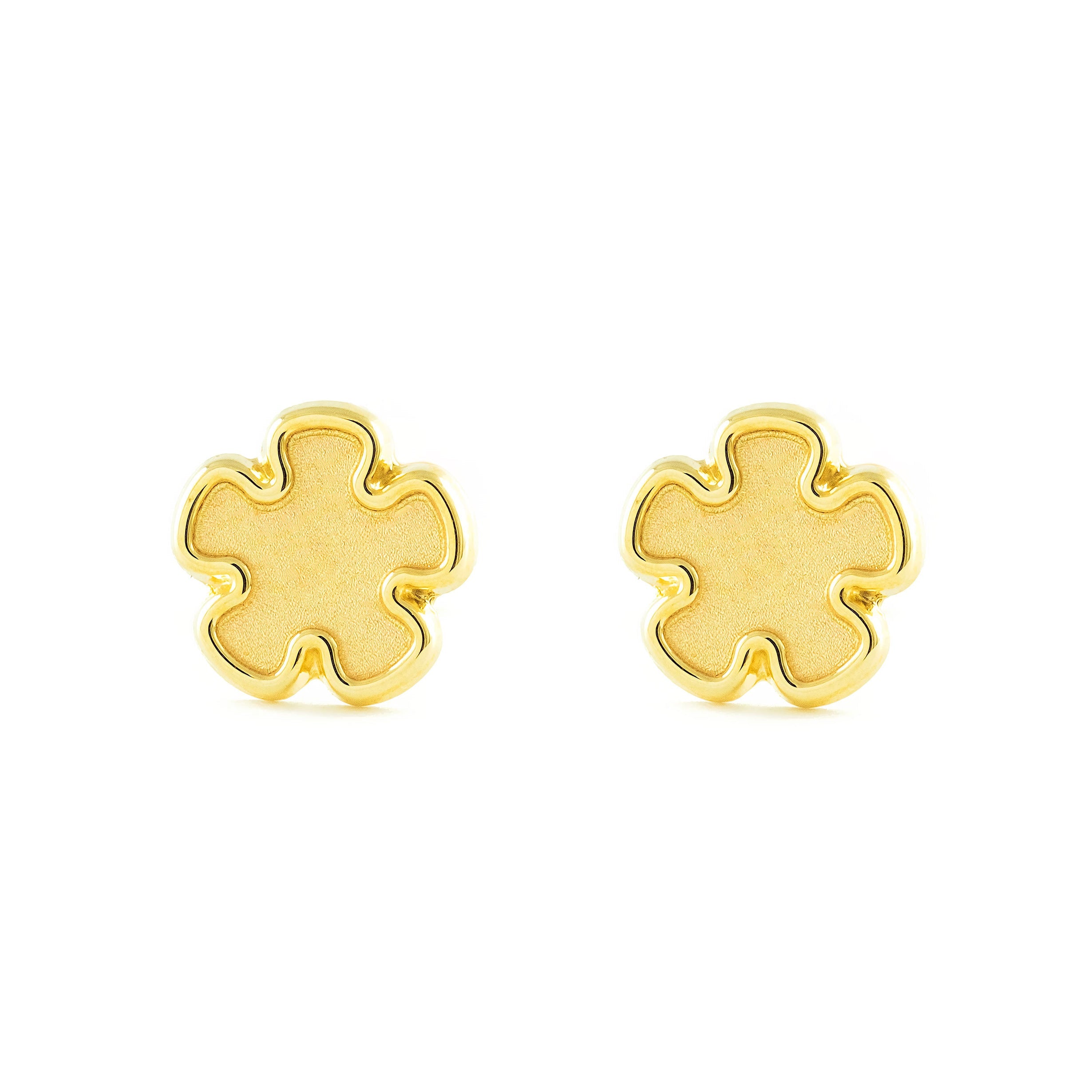 Girl's Earrings 9K Yellow Gold Matte and Shiny Flower