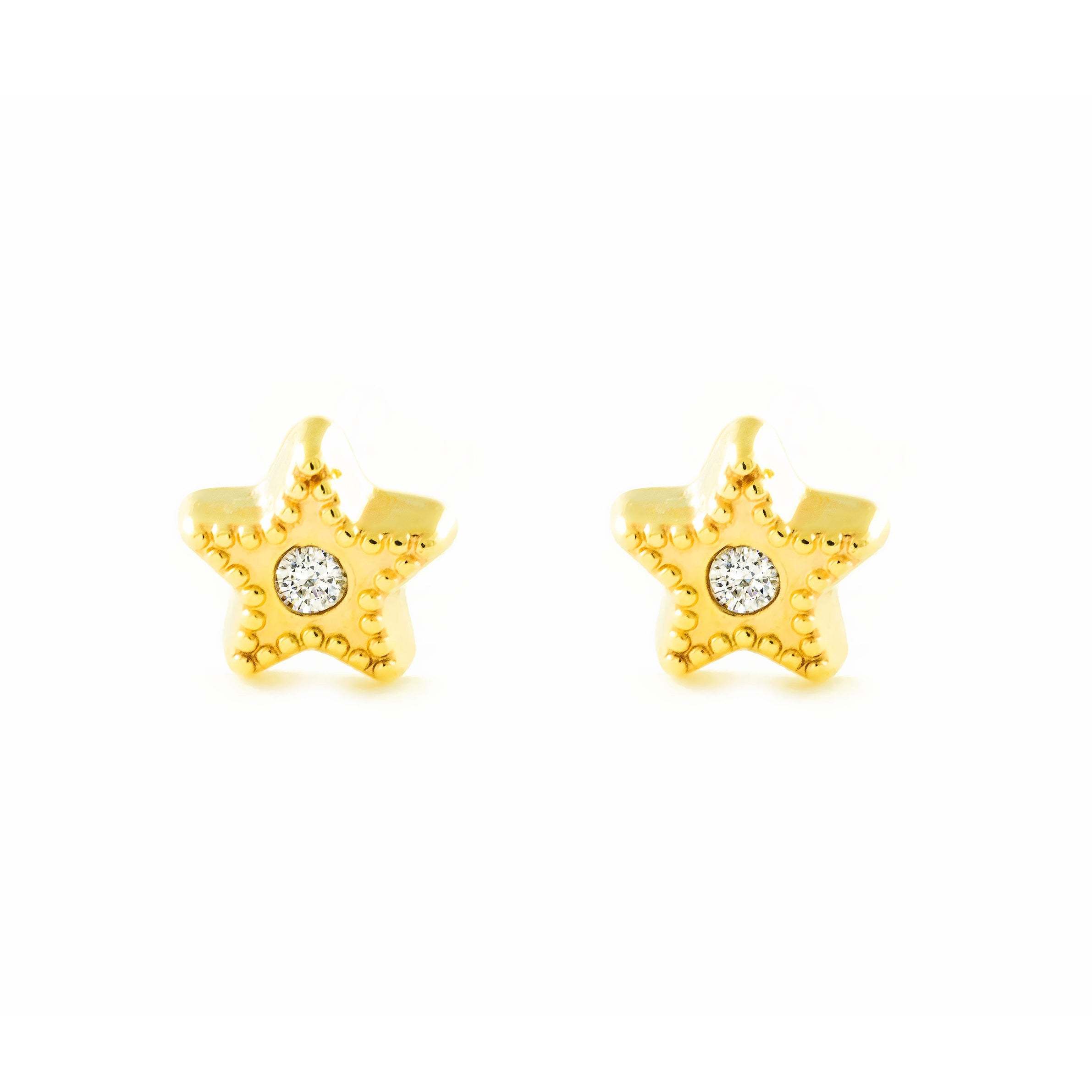 Baby-Girl Earrings 9K Yellow Gold Star Zircon Shine and Texture