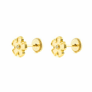 Pendientes Mujer/Niña Oro 9k Flor Mate y Brillo Diamante