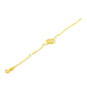 Pulsera oro Arbol de la Vida con nacar y circon (18Kts)