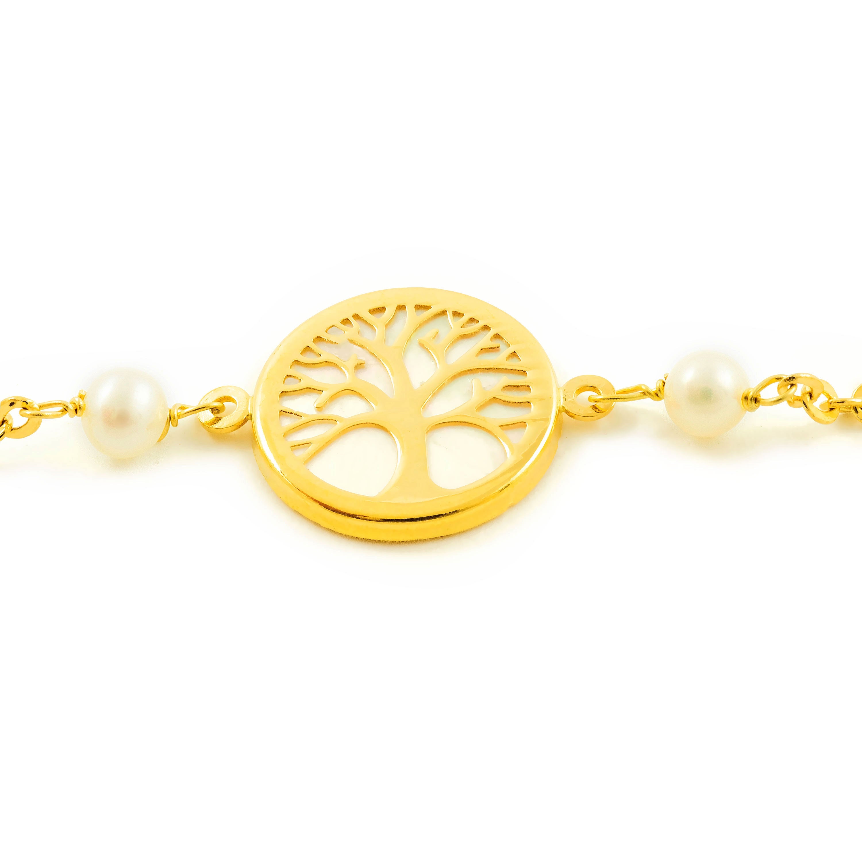 Pulsera oro Arbol de la Vida con nacar y circon (18Kts)