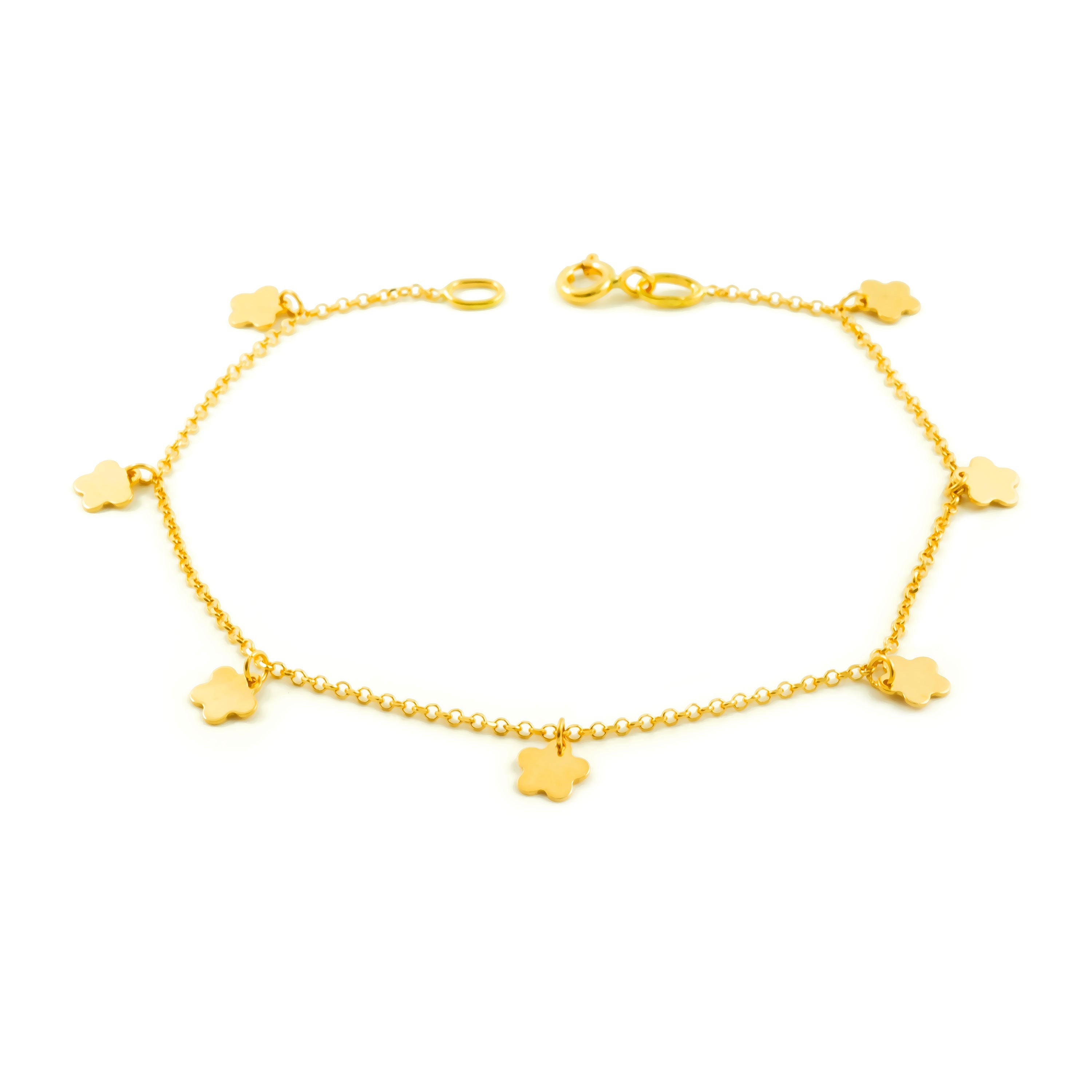 Woman-Girl Bracelet 18K Yellow Gold Shiny Flowers 18 cm