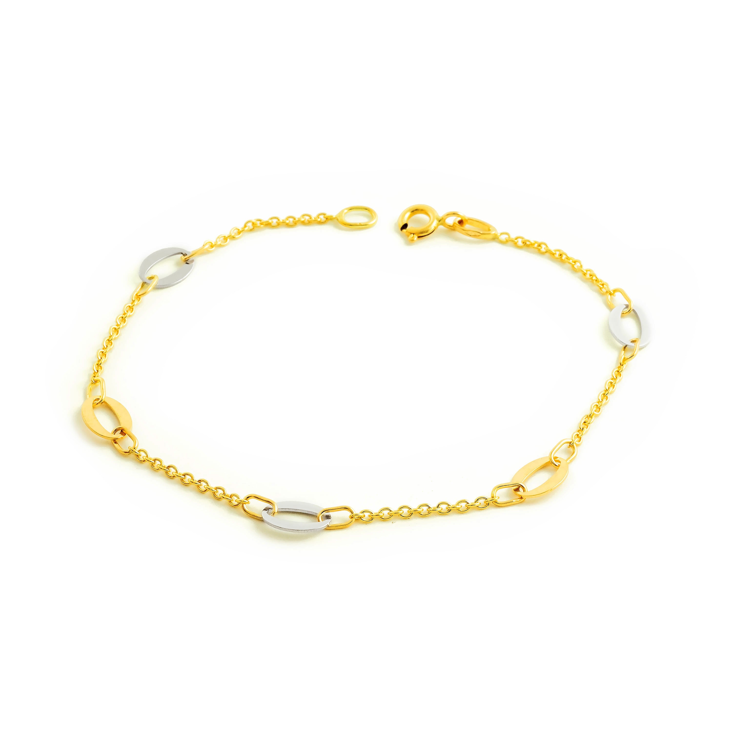 Pulsera Mujer-Niña Oro Bicolor 18K Oval Brillo 18 cm