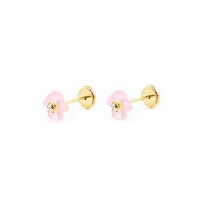 Pendientes Niña Oro 18k Nacar Flor Circonita 2 mm