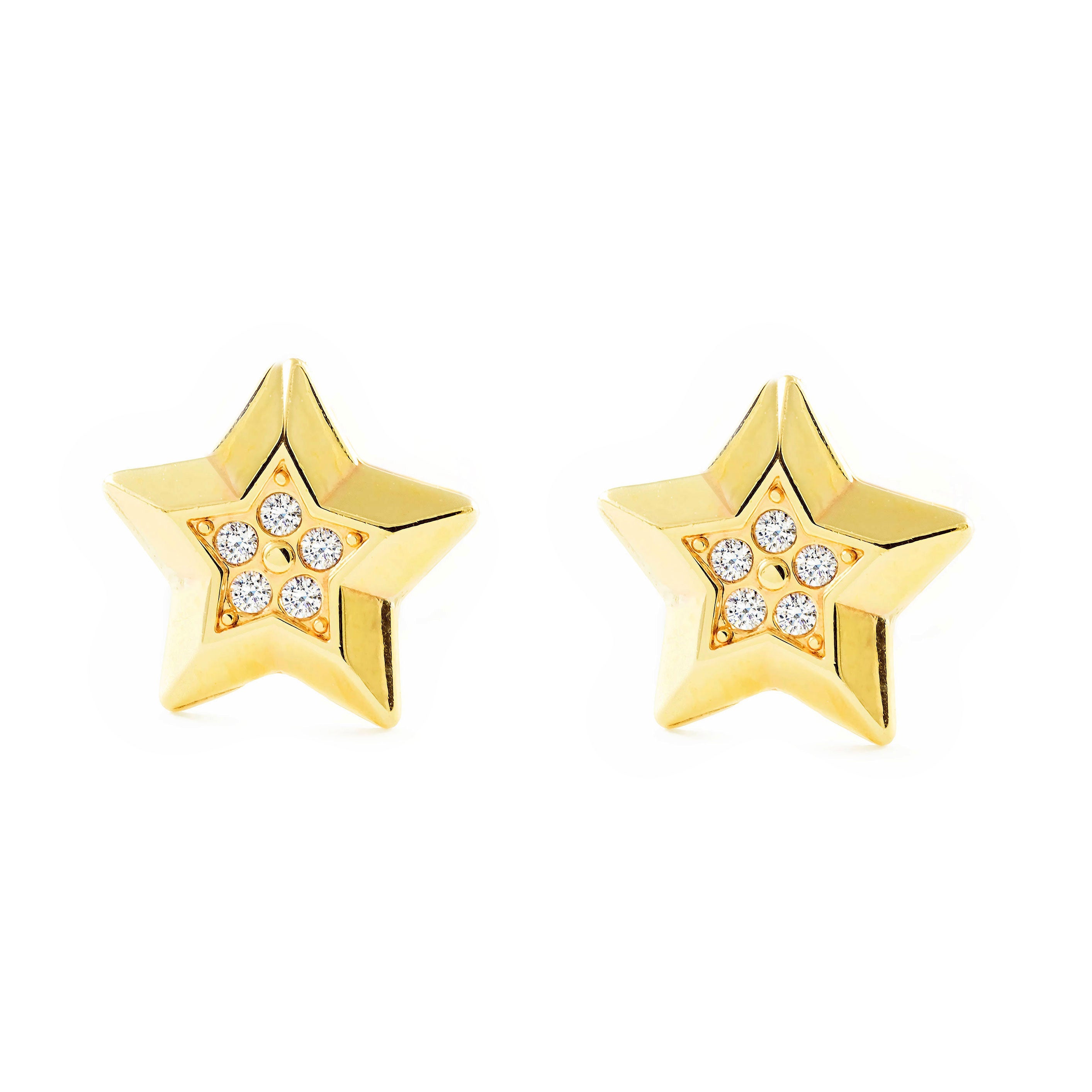 Girl's Earrings 9K Yellow Gold Shiny Zirconia Star