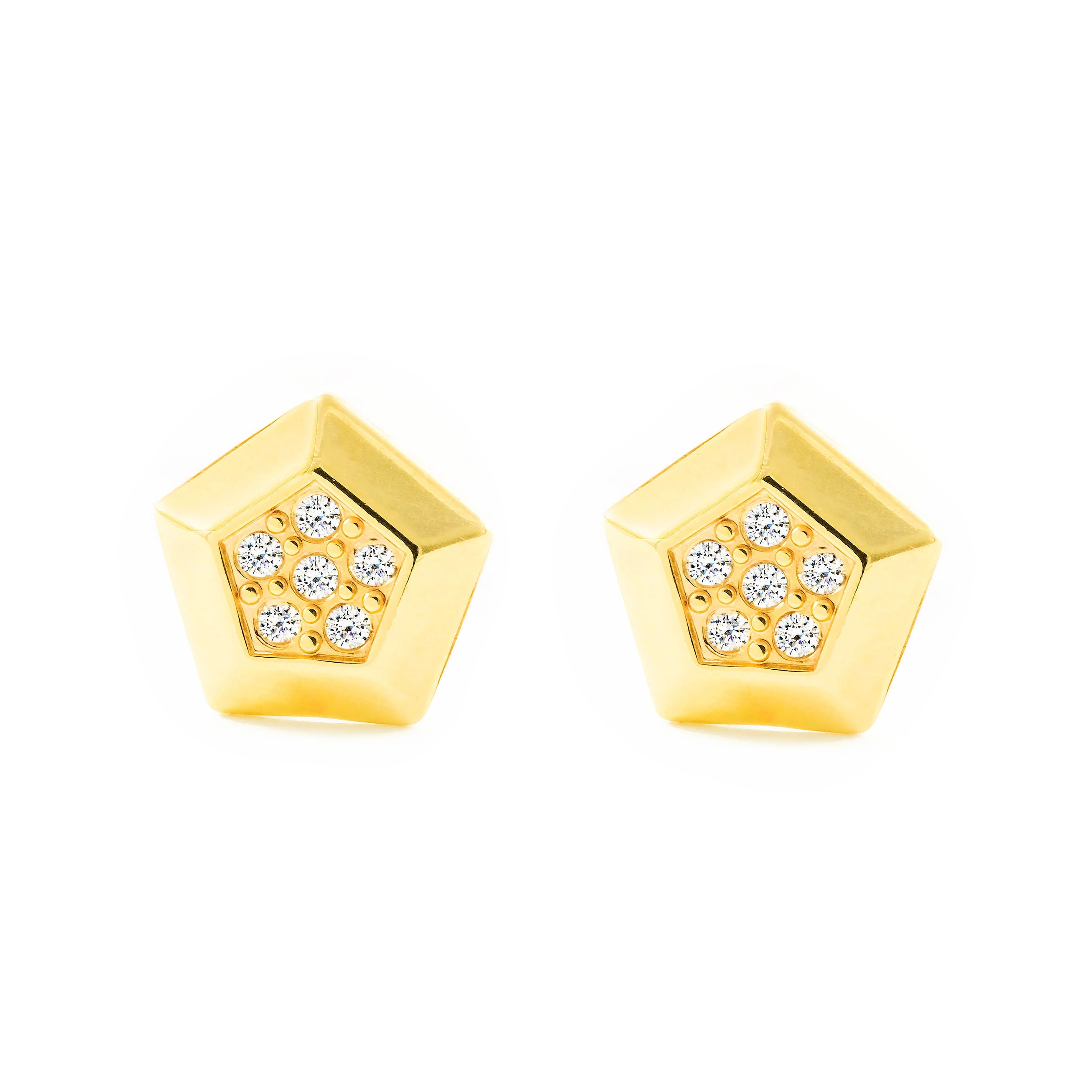 Girl's Earrings 9K Yellow Gold Pentagon Shiny Zirconia