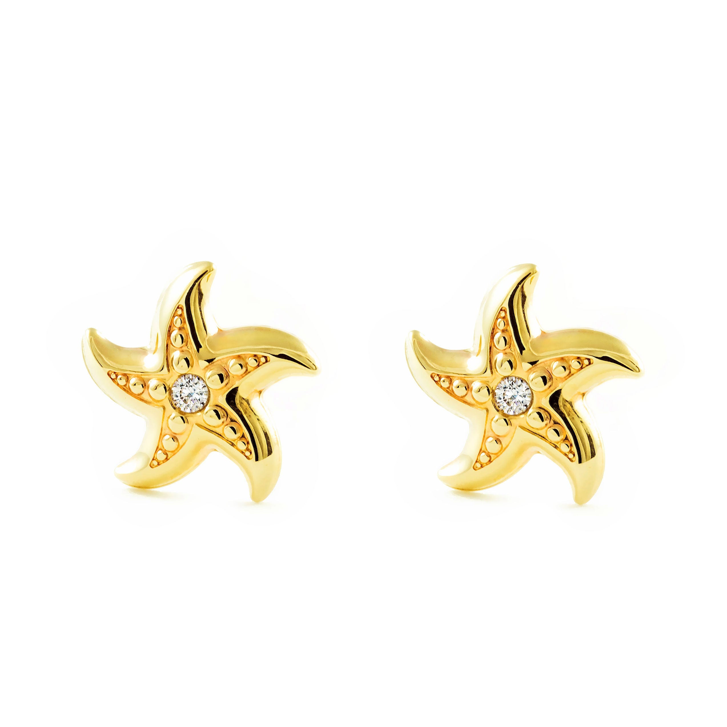 Girl's Earrings 9K Yellow Gold Shiny Zirconia Star