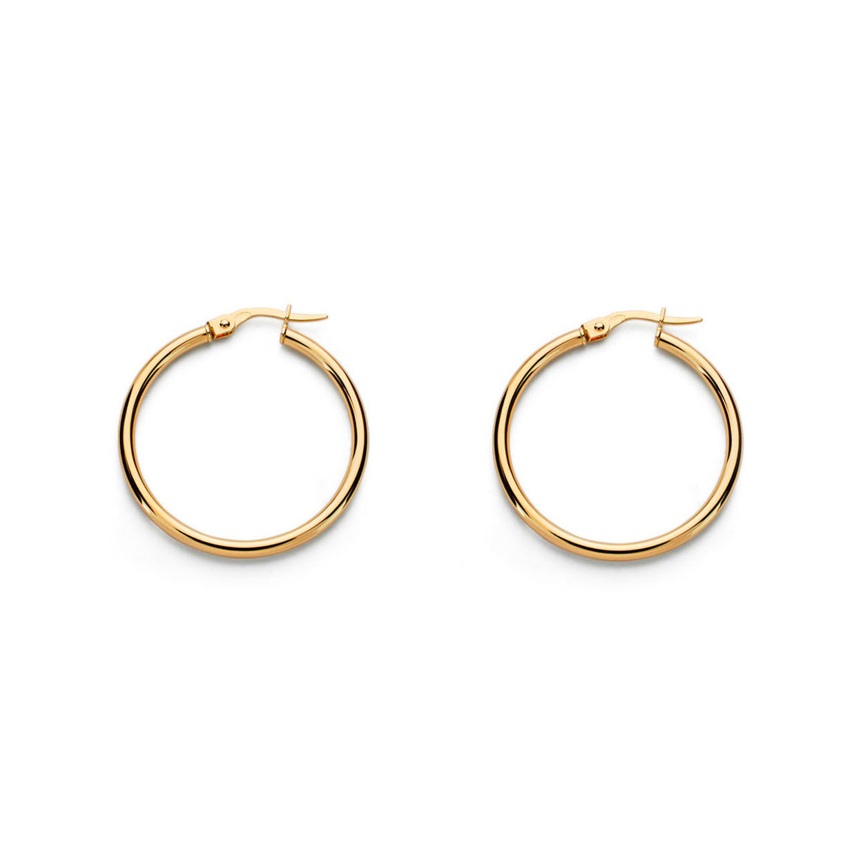 9K Yellow Gold Earrings Round Shiny Hoops 33 x 2 mm