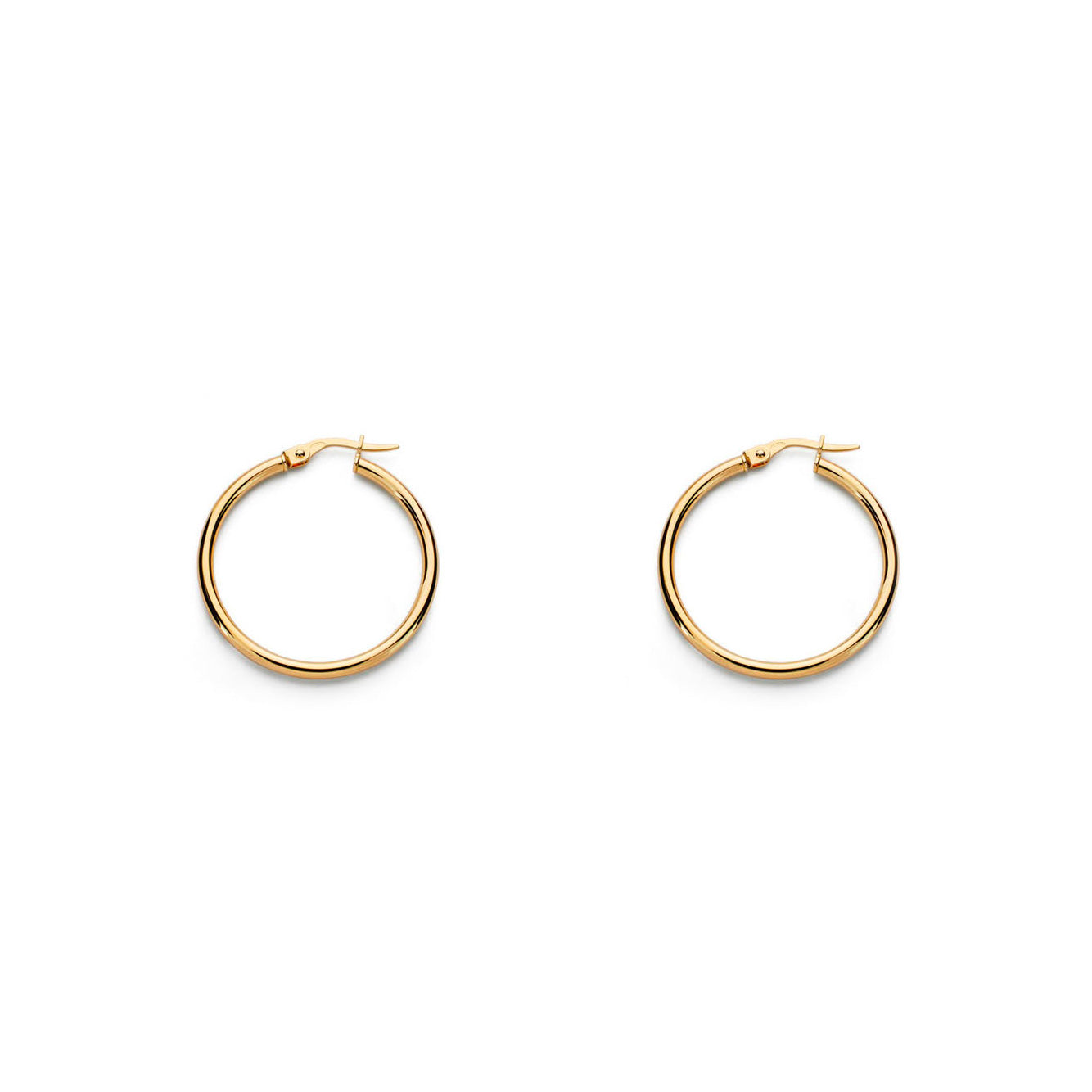 9K Yellow Gold Earrings Round Shiny Hoops 23 x 1.5 mm