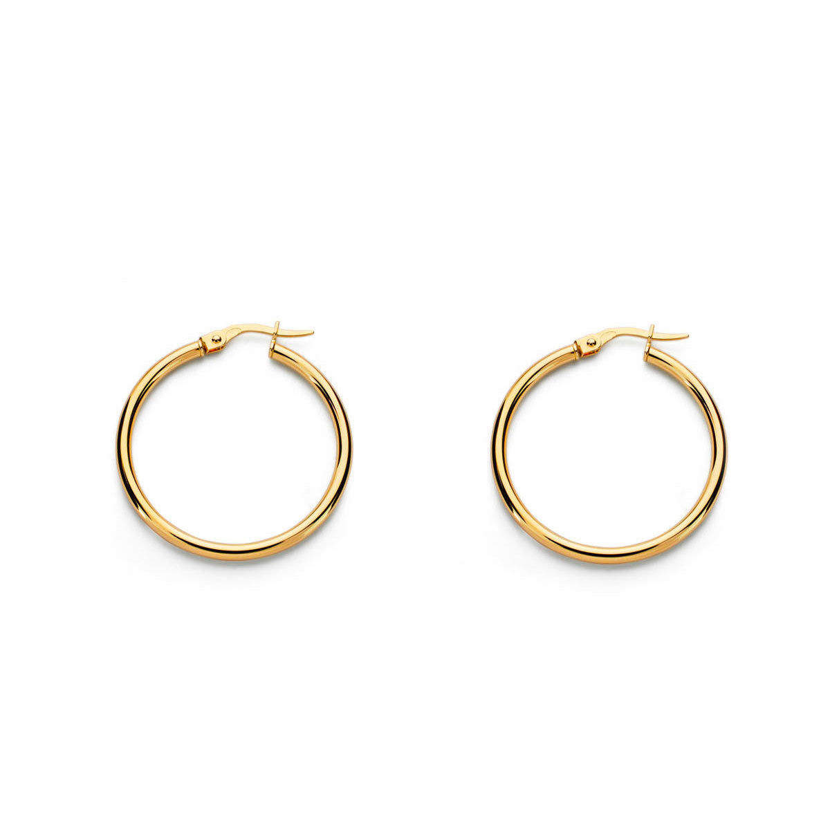 9K Yellow Gold Earrings Round Shiny Hoops 33 x 1.5 mm