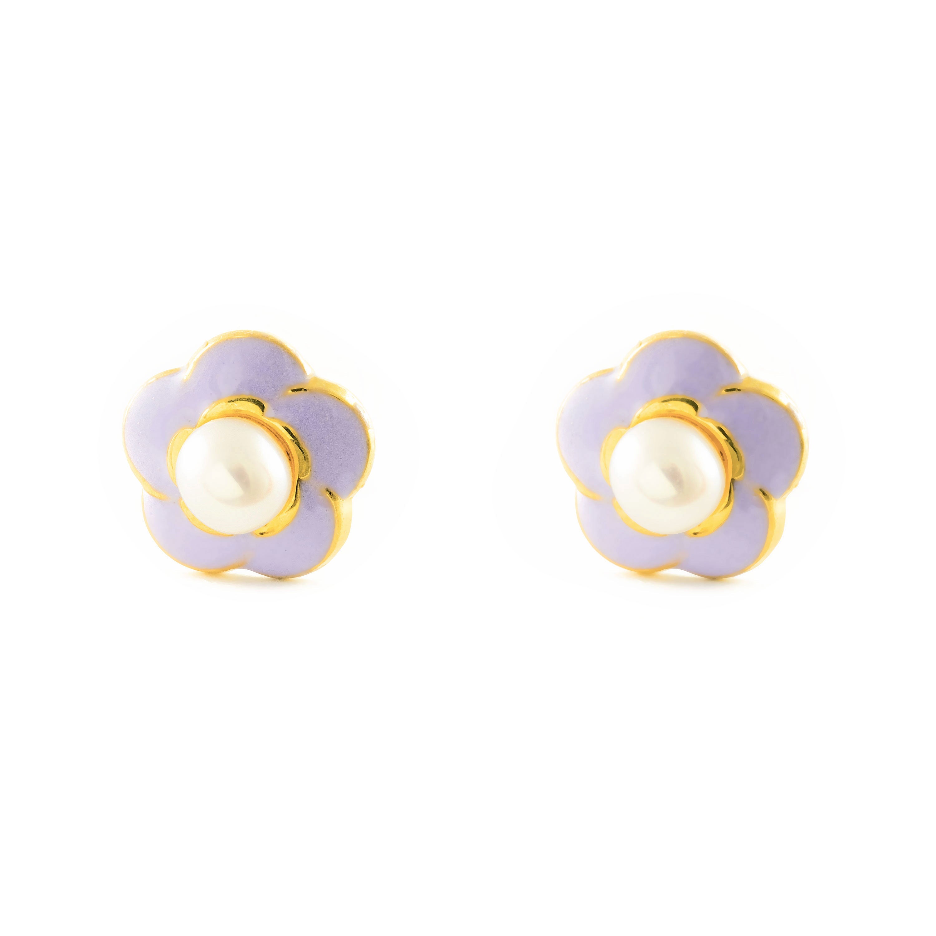 Pendientes Niña Oro Amarillo 18K Flor Esmalte Redonda 3 mm Brillo