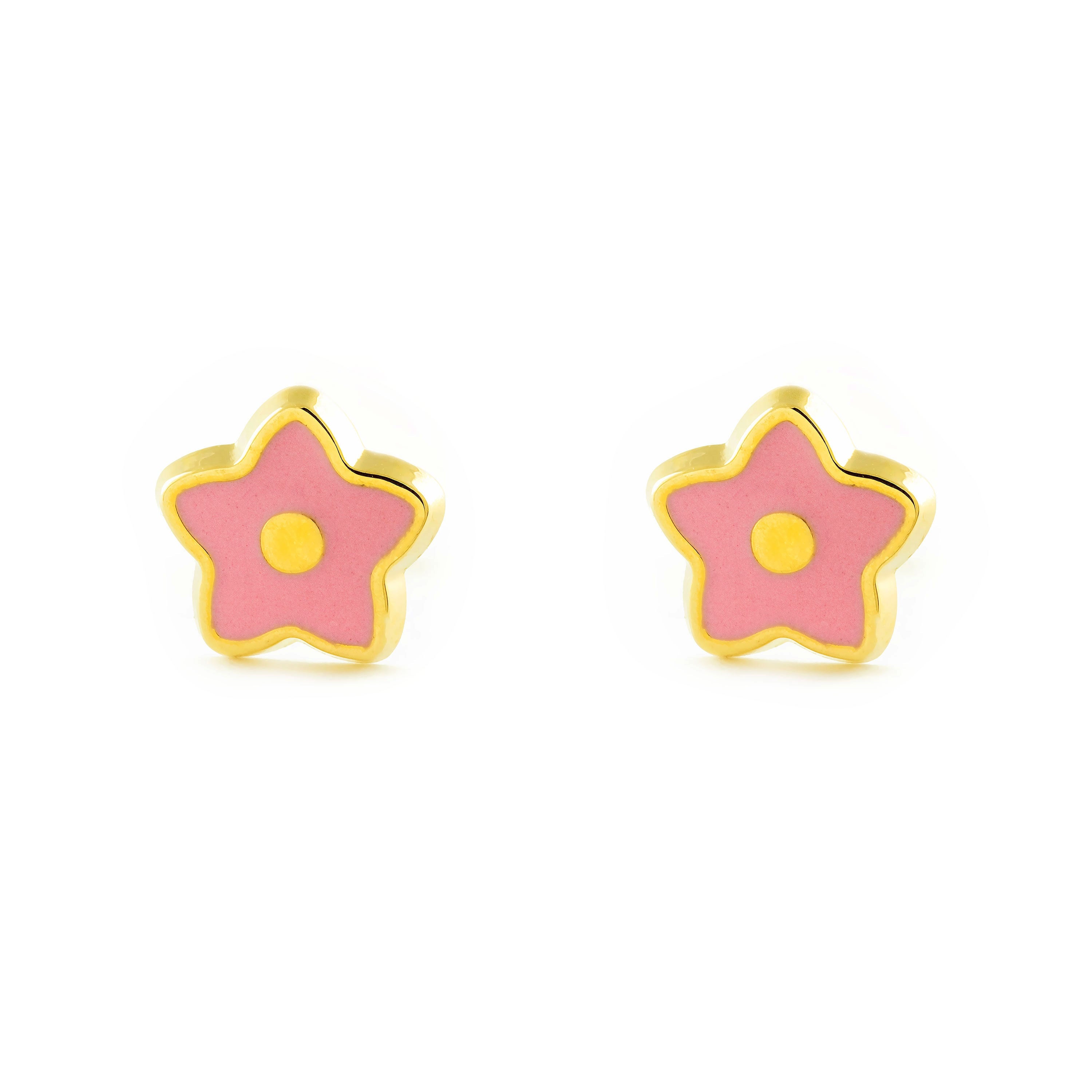 Pendientes Niña Oro Amarillo 18K Estrella Esmalte Brillo