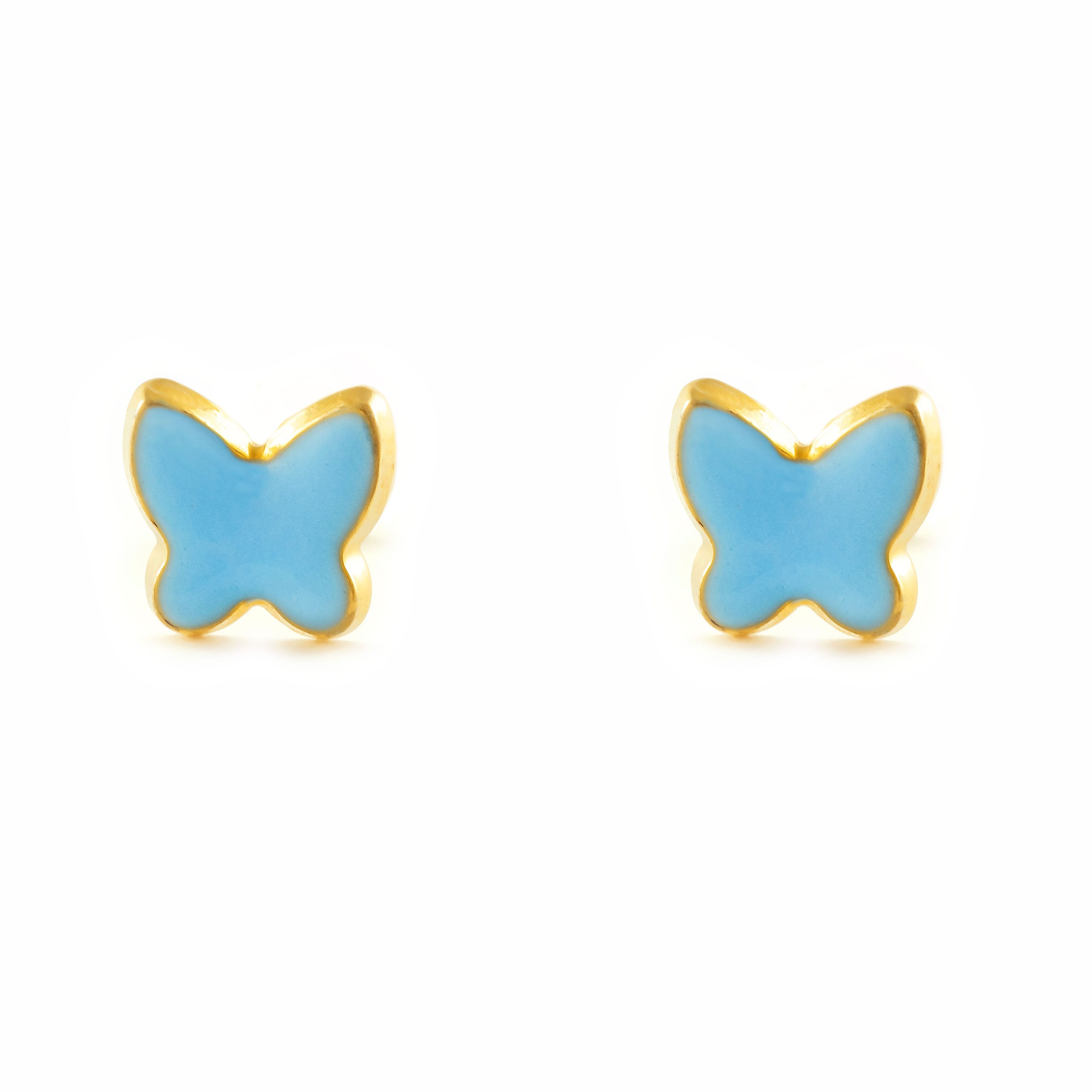 9K Yellow Gold Girl's Earrings Shiny Enamel Butterfly