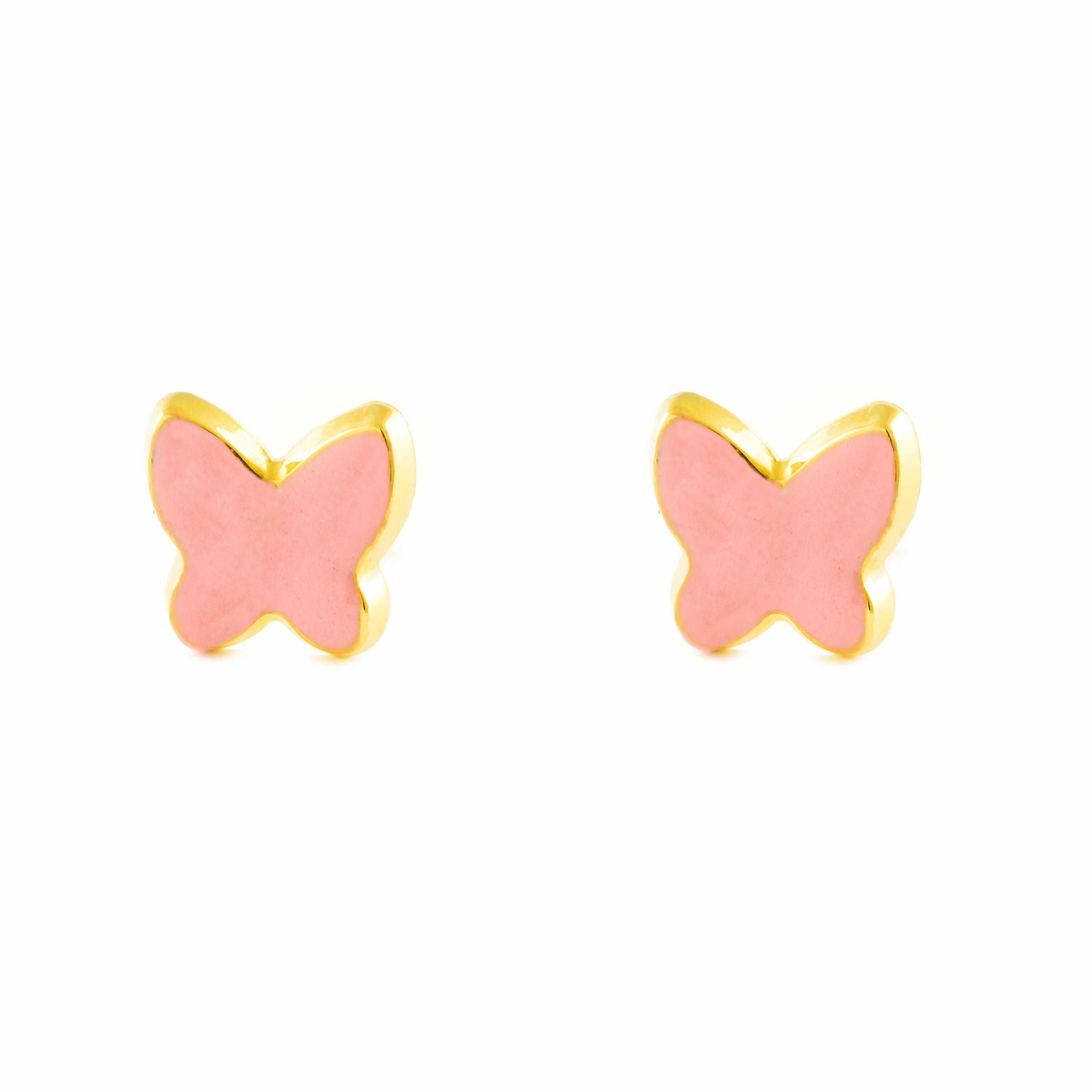 9K Yellow Gold Girl's Earrings Shiny Enamel Butterfly