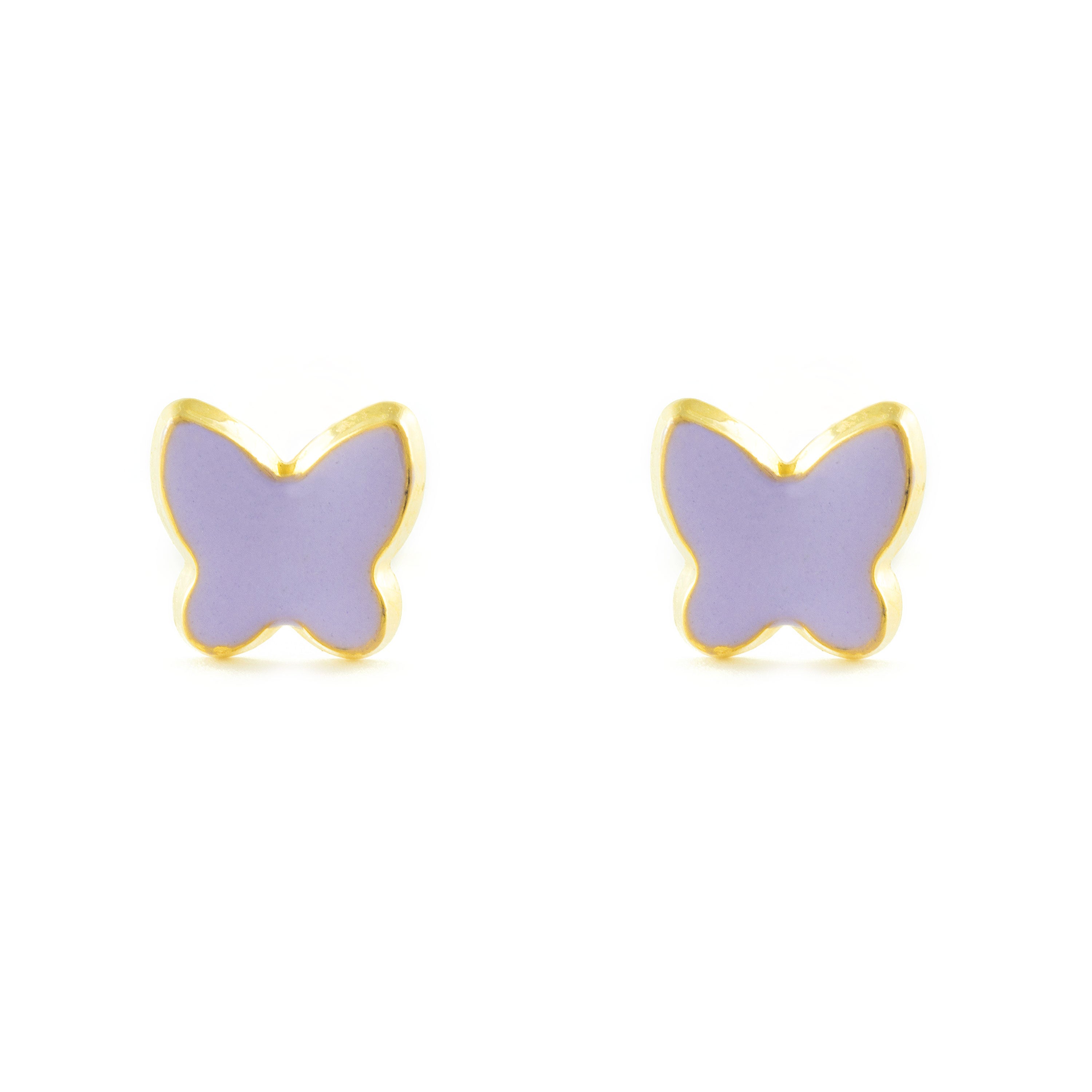 9K Yellow Gold Girl's Earrings Shiny Enamel Butterfly