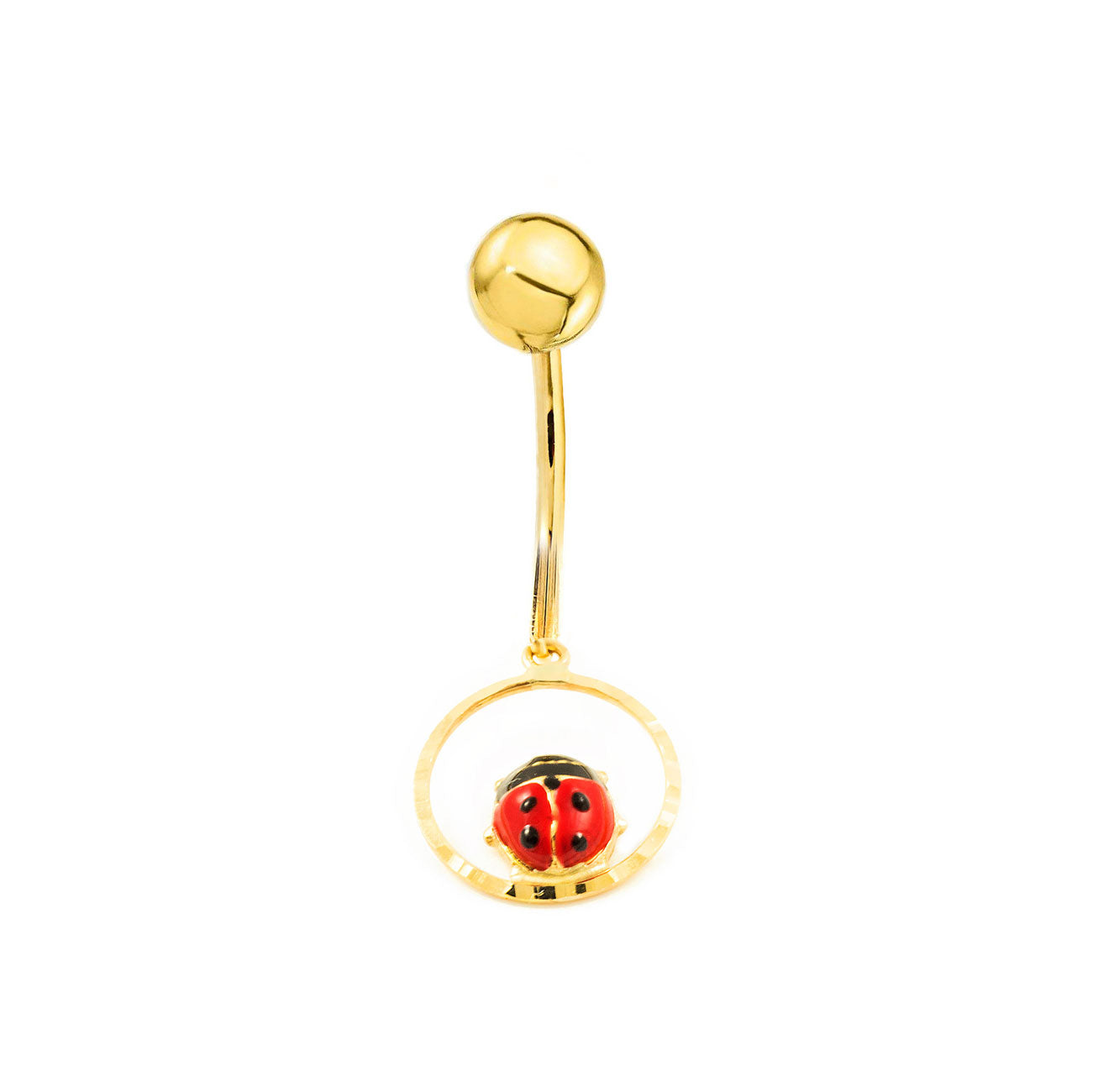 9K Yellow Gold Shiny Red-Black Ladybug Enamel Navel Piercing