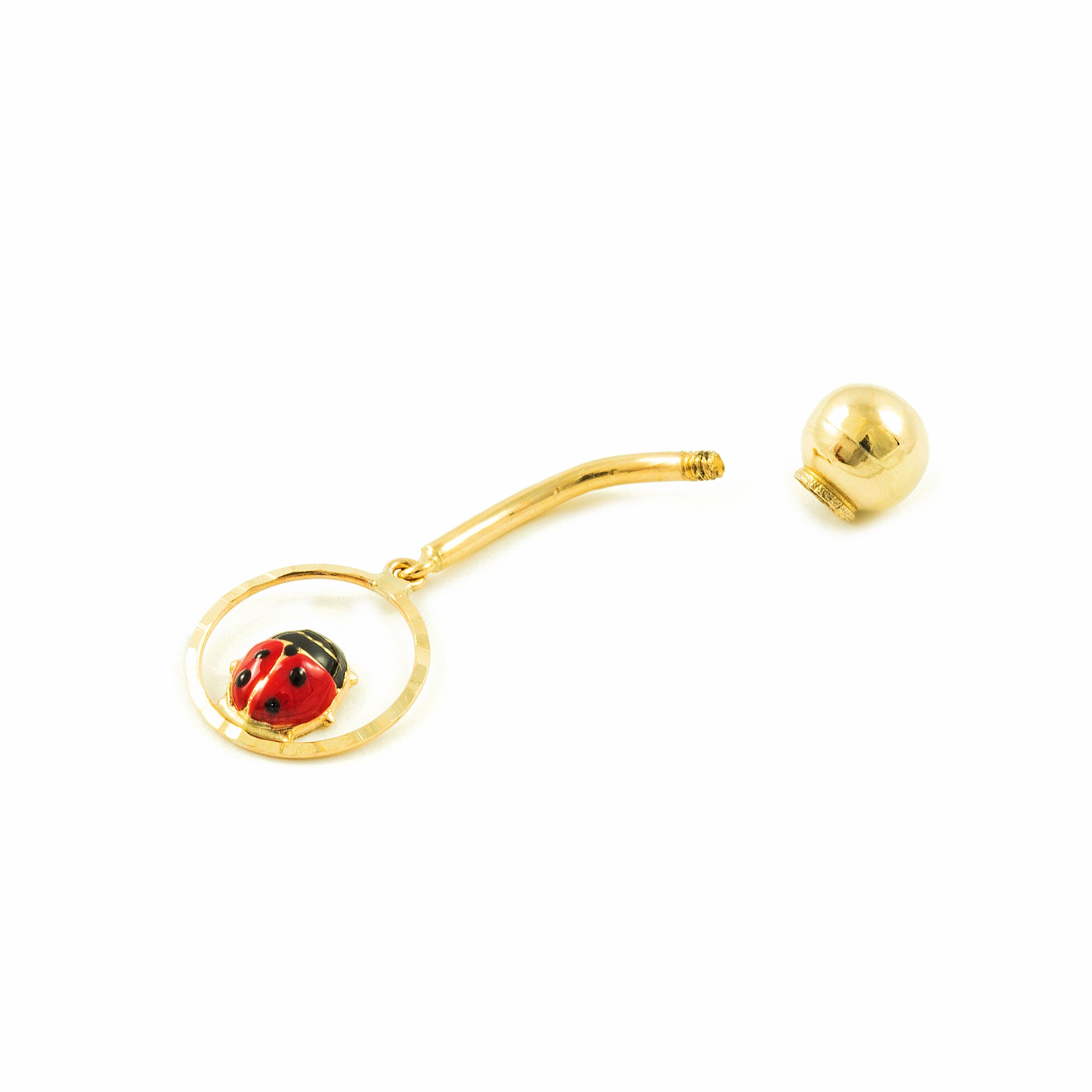9K Yellow Gold Shiny Red-Black Ladybug Enamel Navel Piercing
