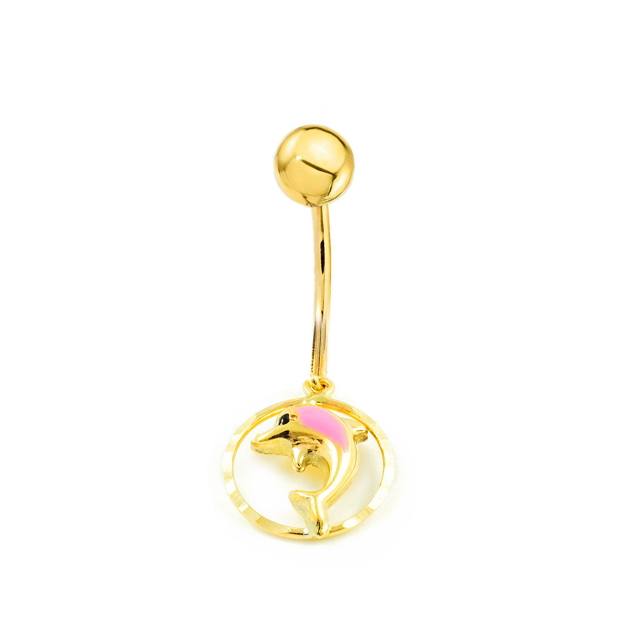 9K Yellow Gold Shiny Pink Dolphin Enamel Navel Piercing