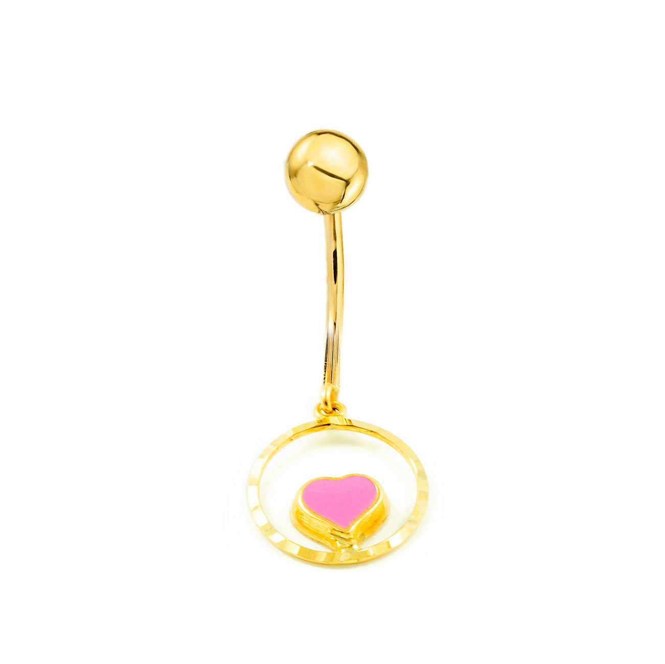 9K Yellow Gold Shiny Pink Heart Enamel Navel Piercing