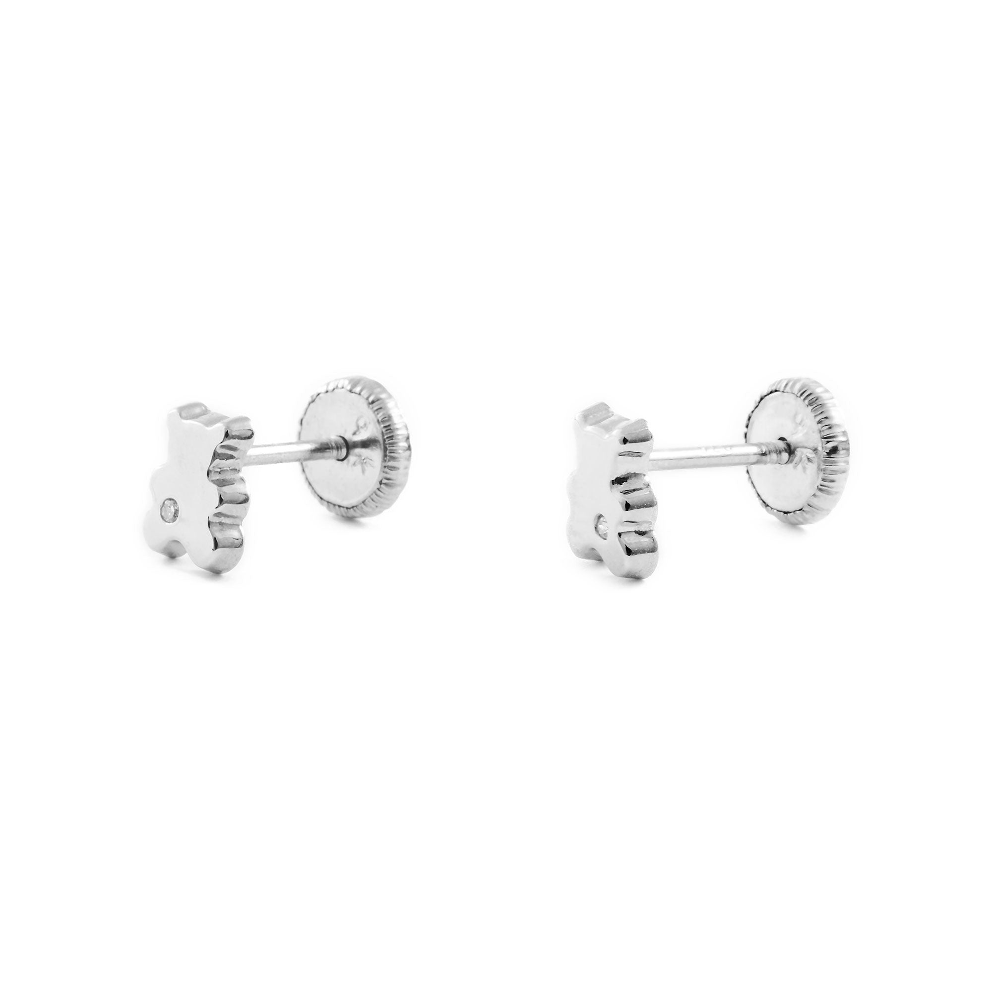 Baby-Girl Earrings 9K White Gold Shiny Zirconia Bear