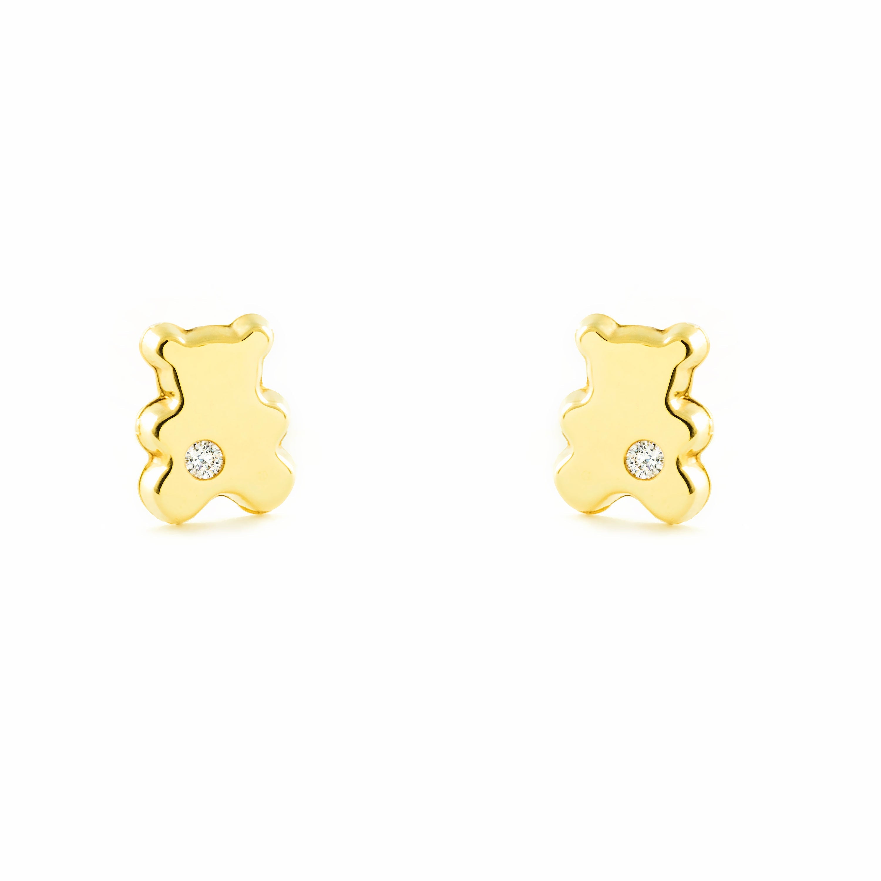 Baby-Girl Earrings 9K Yellow Gold Shiny Zirconia Bear