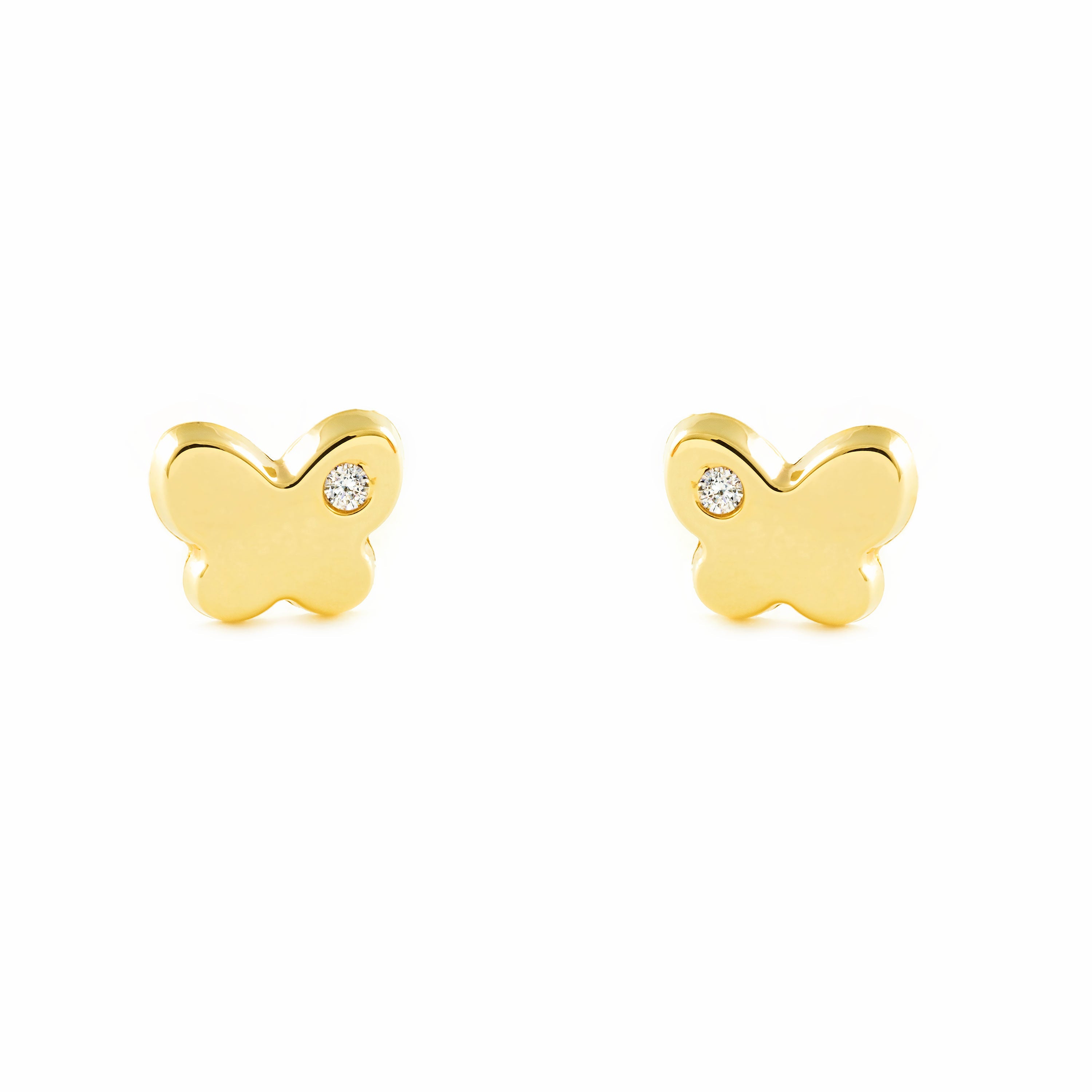 Baby-Girl Earrings 9K Yellow Gold Shiny Zircon Butterfly