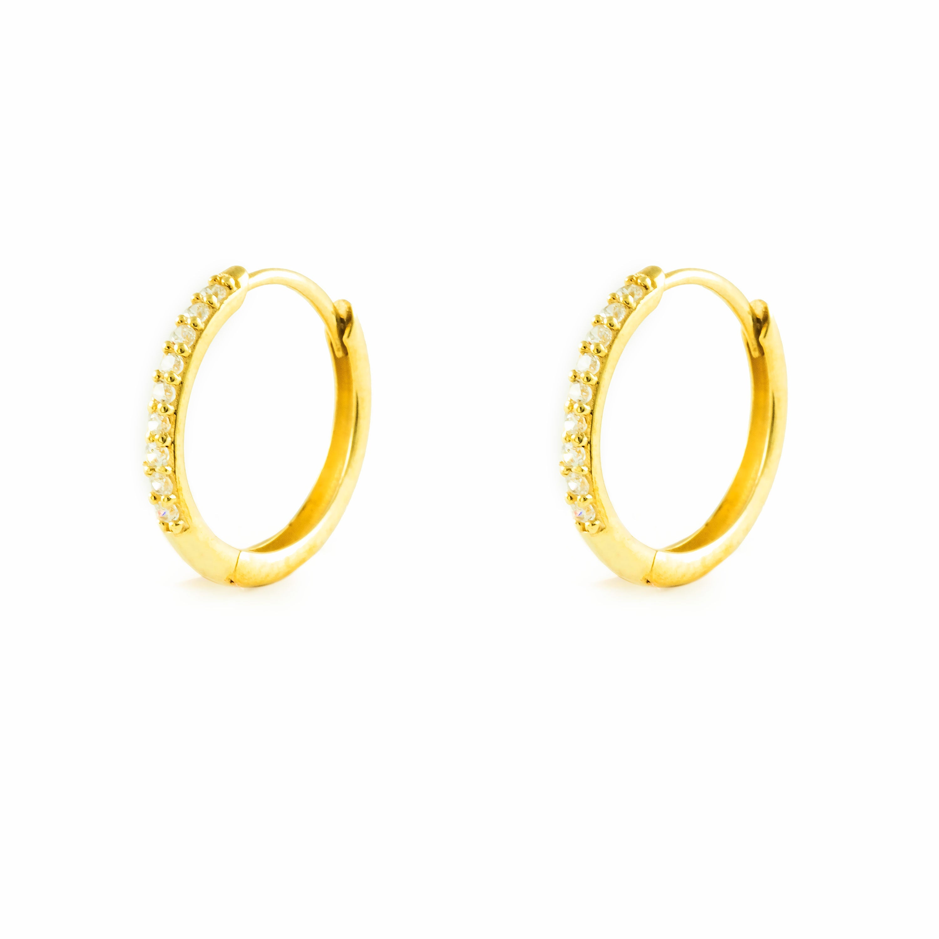 9K Yellow Gold Women's Earrings Square Round Shiny Zirconia