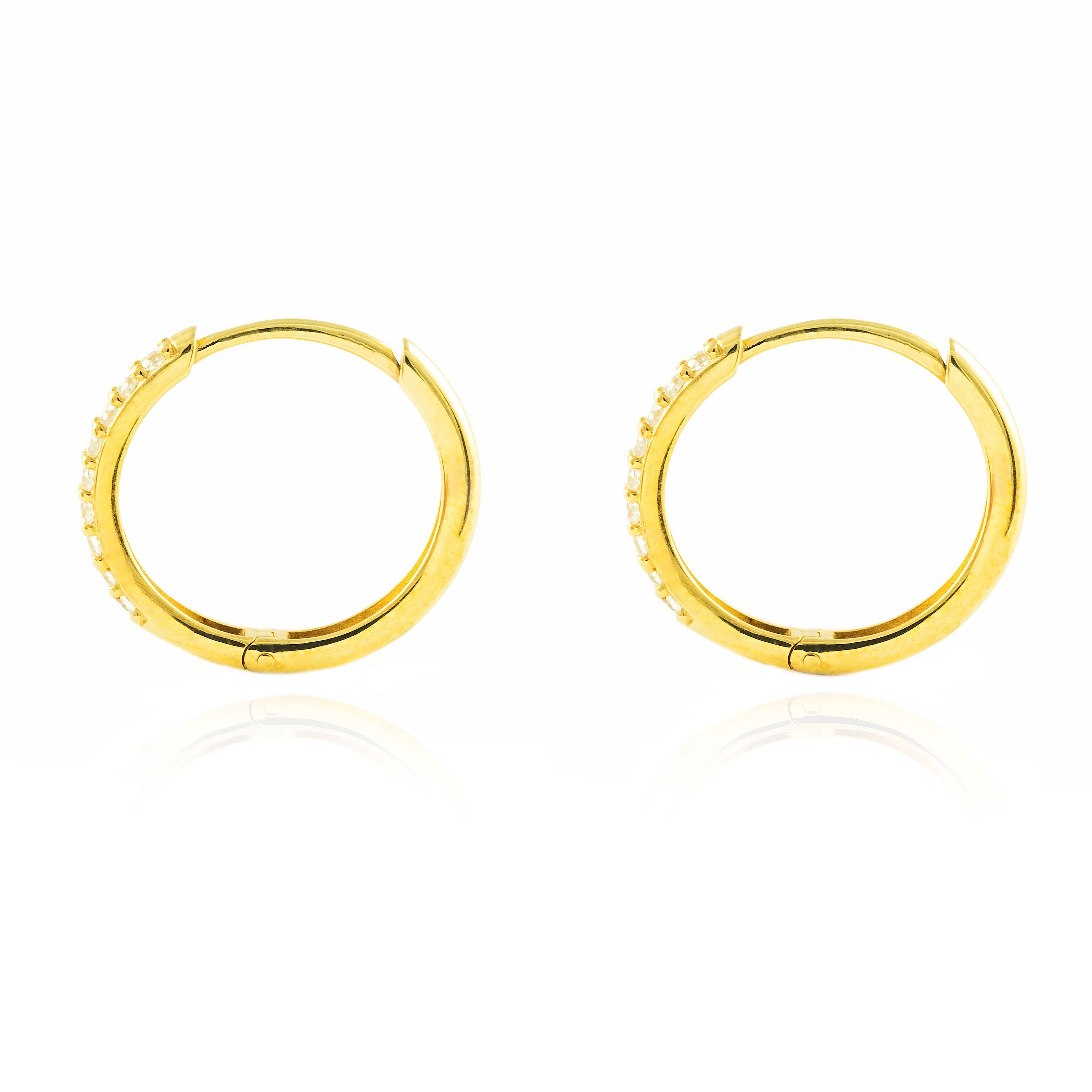 9K Yellow Gold Women's Earrings Square Round Shiny Zirconia