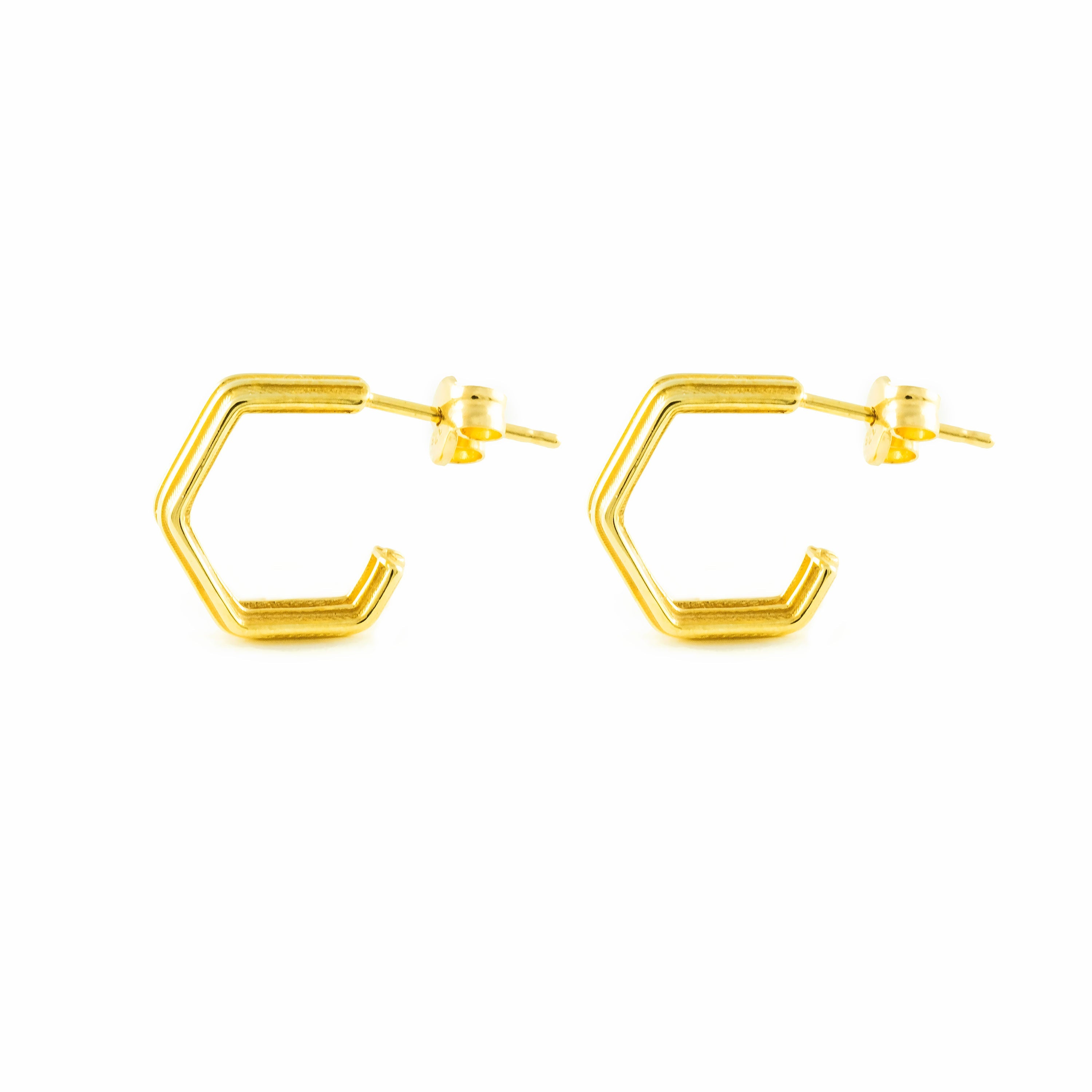 Pendientes Oro Amarillo 9K Aros Hexagono Mate y Brillo 11,5 x 3 mm