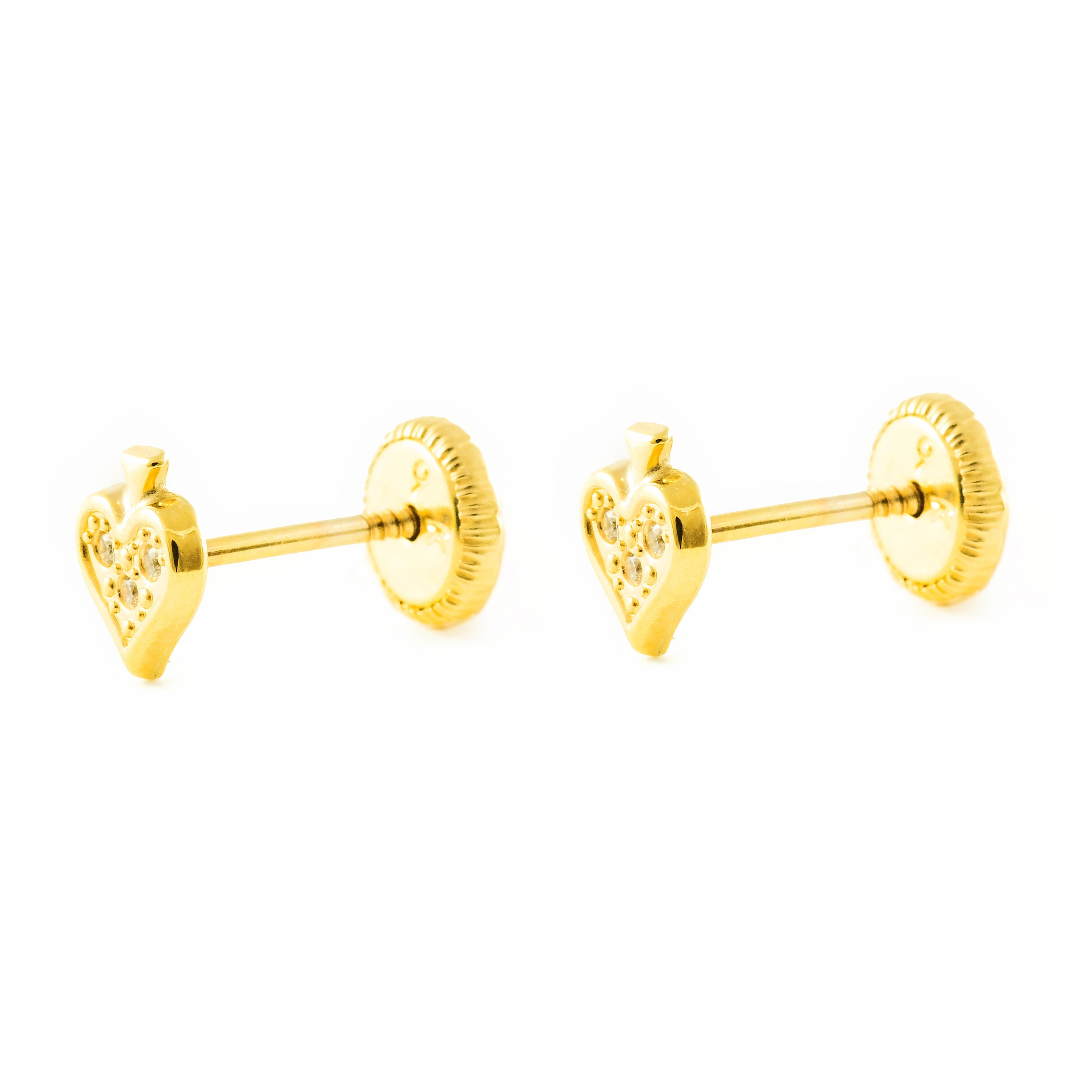 Women's-Girl's Earrings 9K Yellow Gold Pica Shiny Zirconia