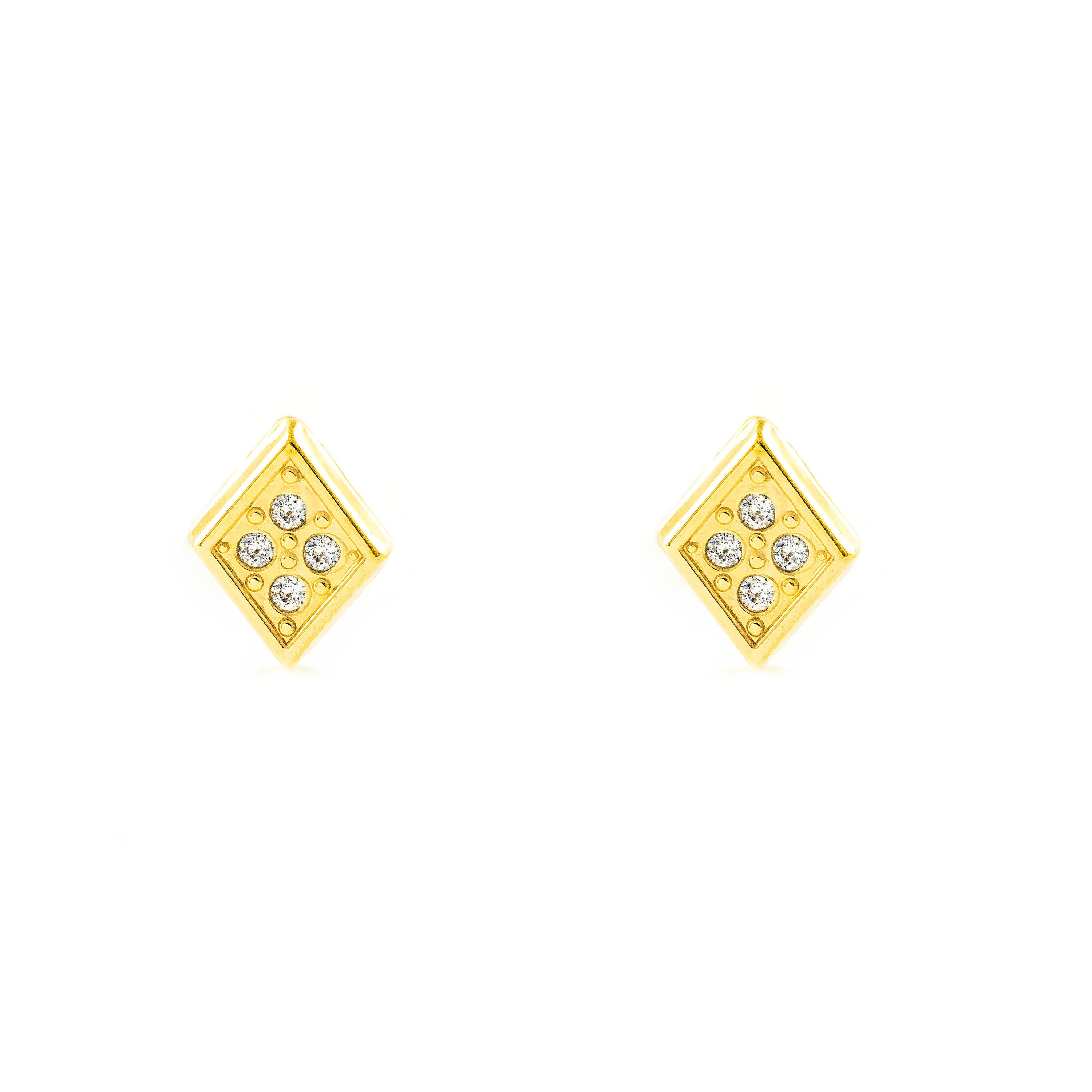 Women's-Girl's Earrings 9K Yellow Gold Rhombus Shiny Zirconia