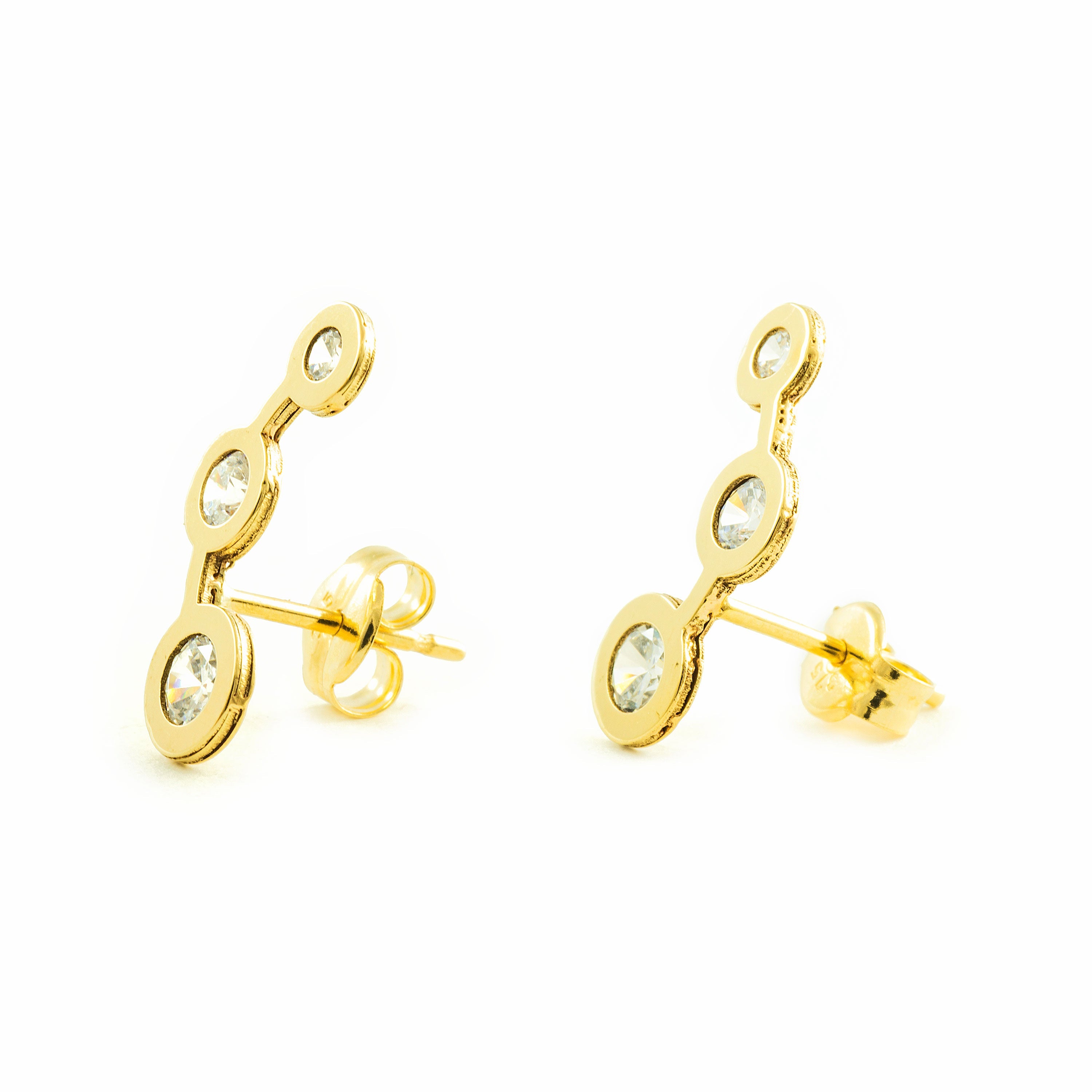 Women's-Girl's Earrings 9K Yellow Gold Round Climber Shiny Zircons