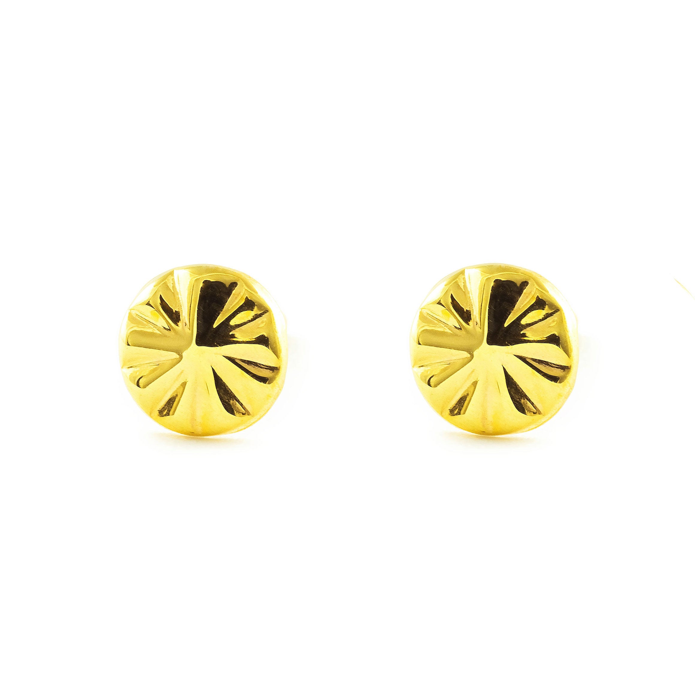 Baby-Girl 9K Yellow Gold Round Carved Earrings