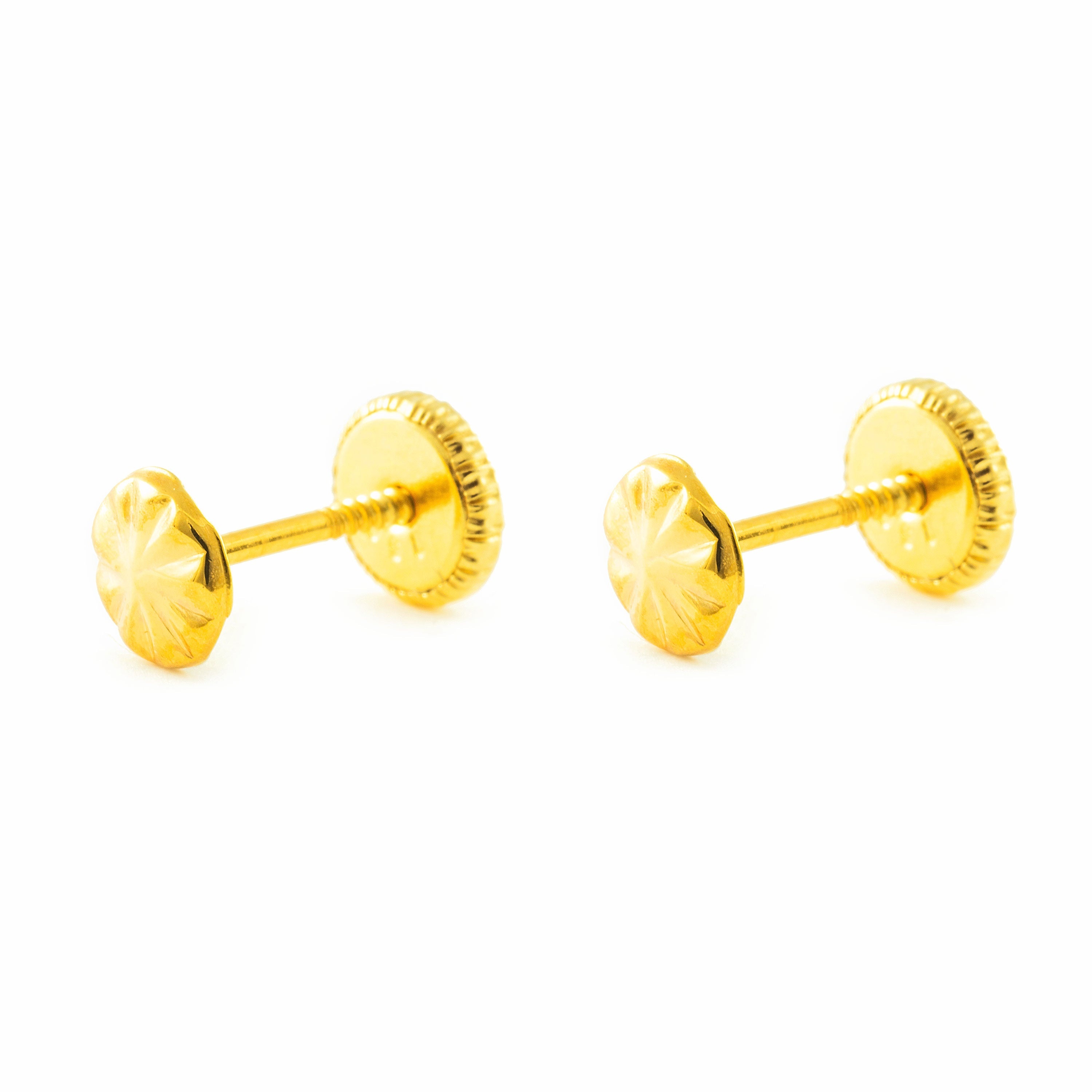 Baby-Girl 9K Yellow Gold Round Carved Earrings