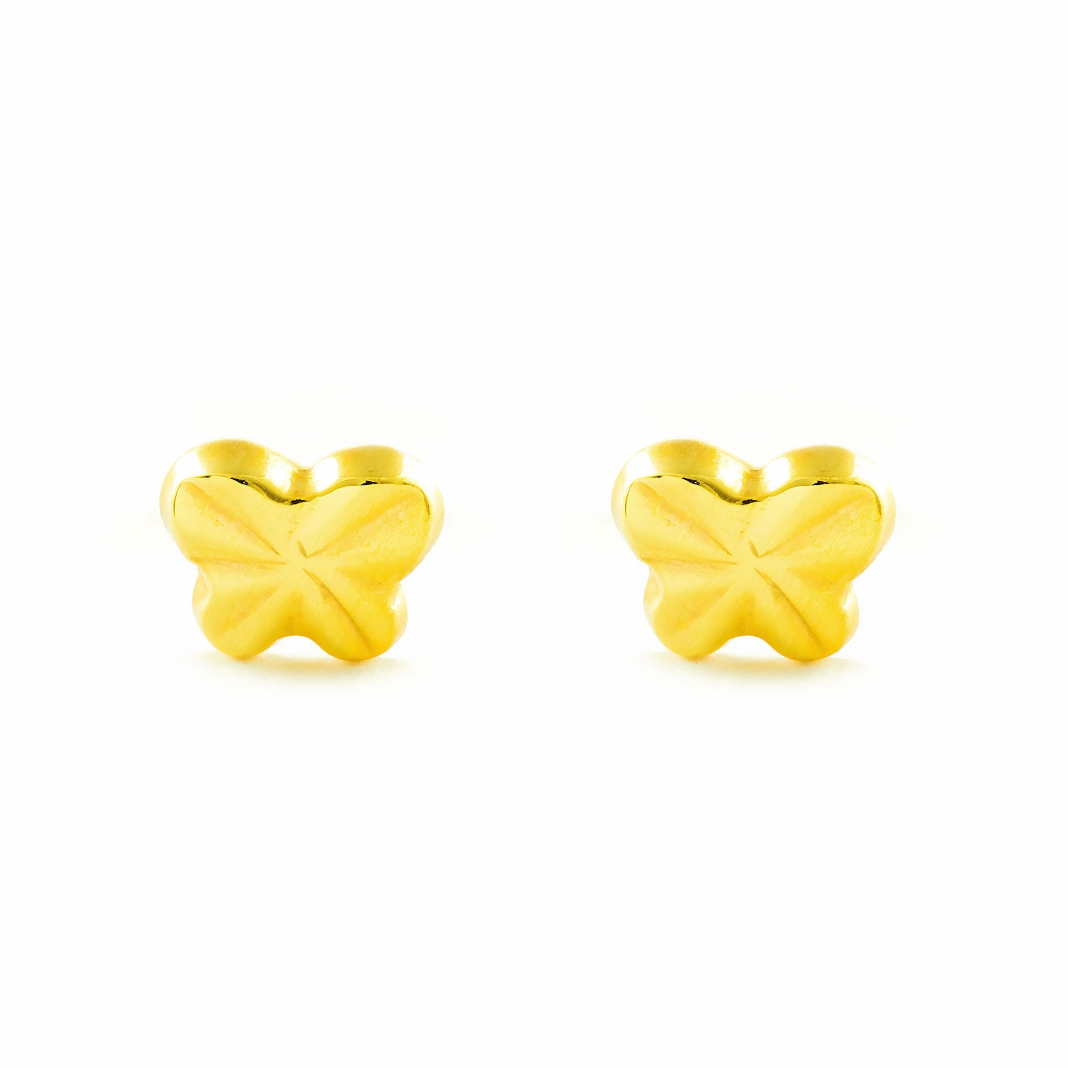 Baby-Girl 9K Yellow Gold Carved Butterfly Earrings