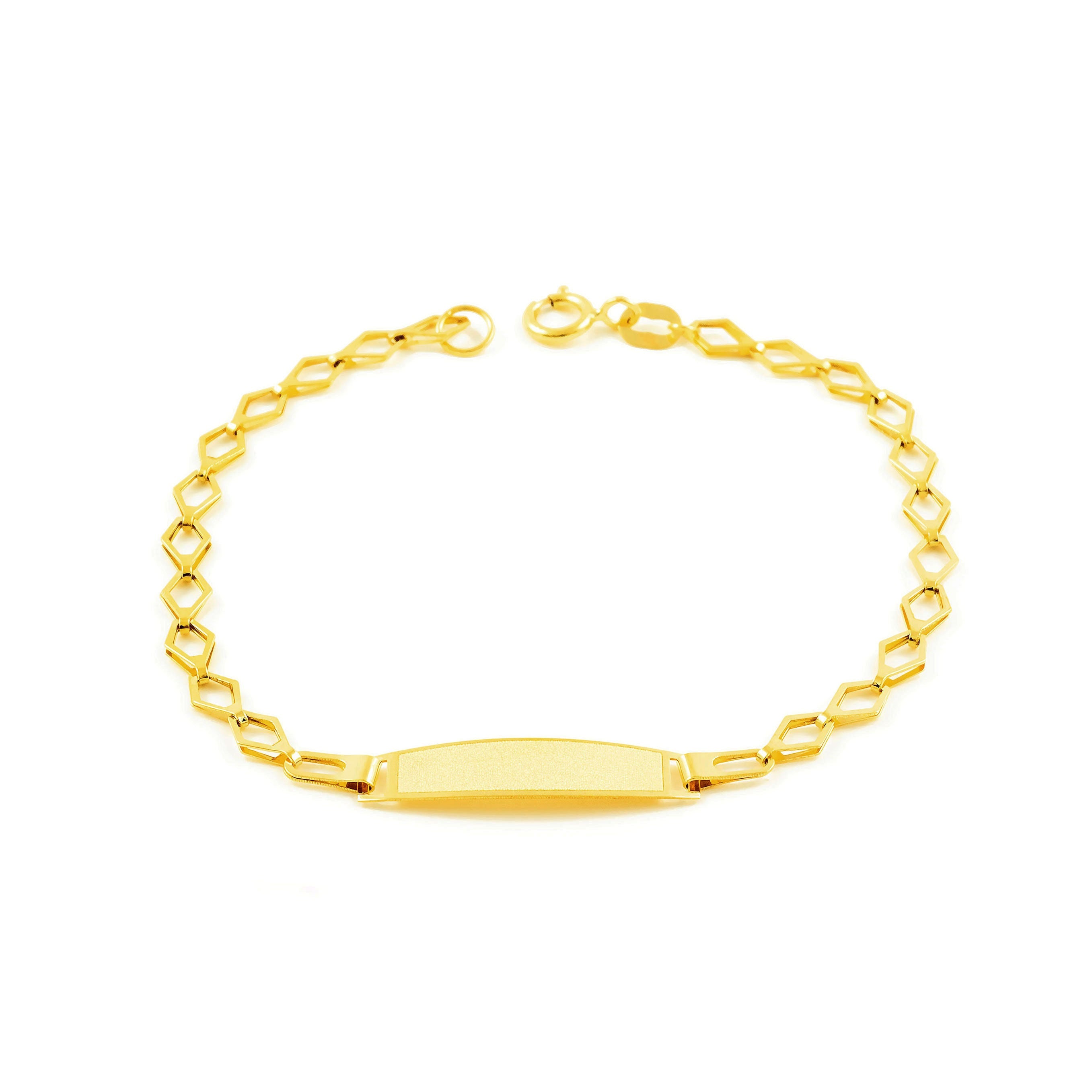 Girl's Bracelet 18K Yellow Gold Personalized Matte and Shiny Rhombus Slave Bracelet 14 cm