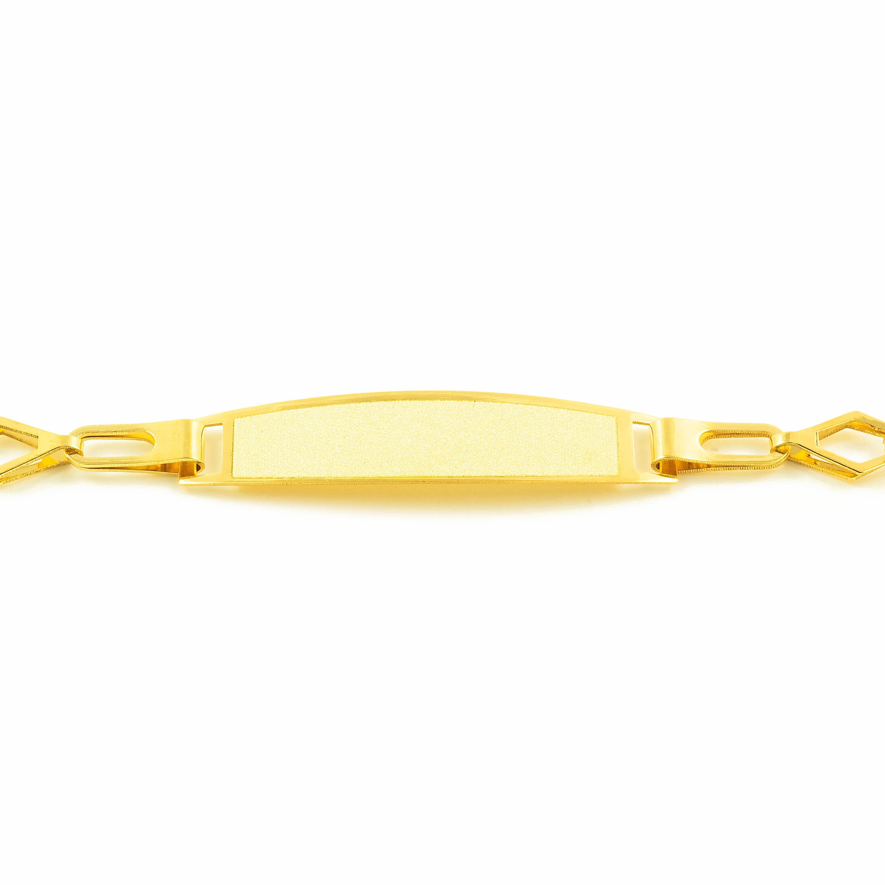 Pulsera Niña Oro Amarillo 18K Personalizada Esclava Rombo Mate y Brillo 14 cm