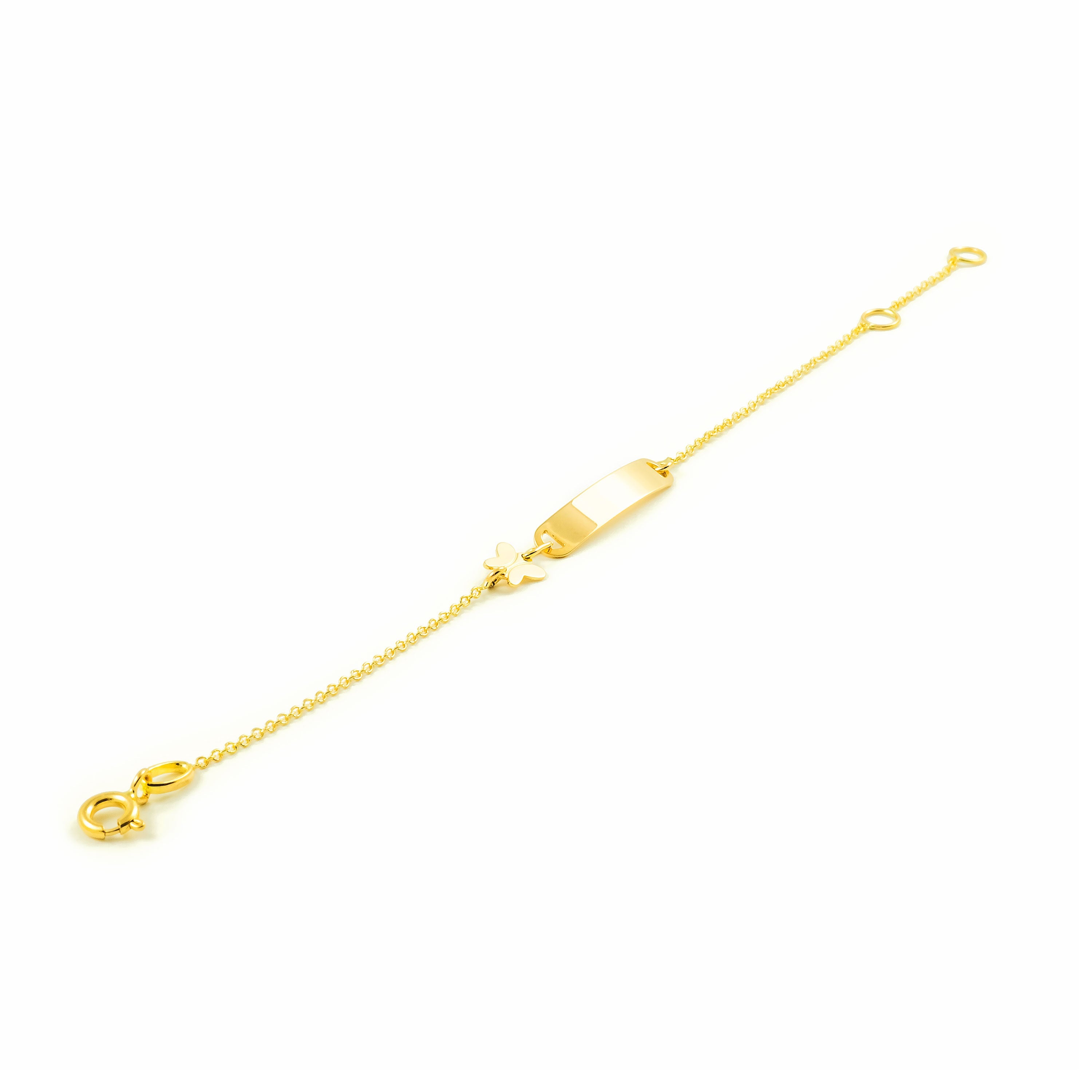 Personalized 18K Yellow Gold Girl's Bracelet Shiny Butterfly Slave 14 cm