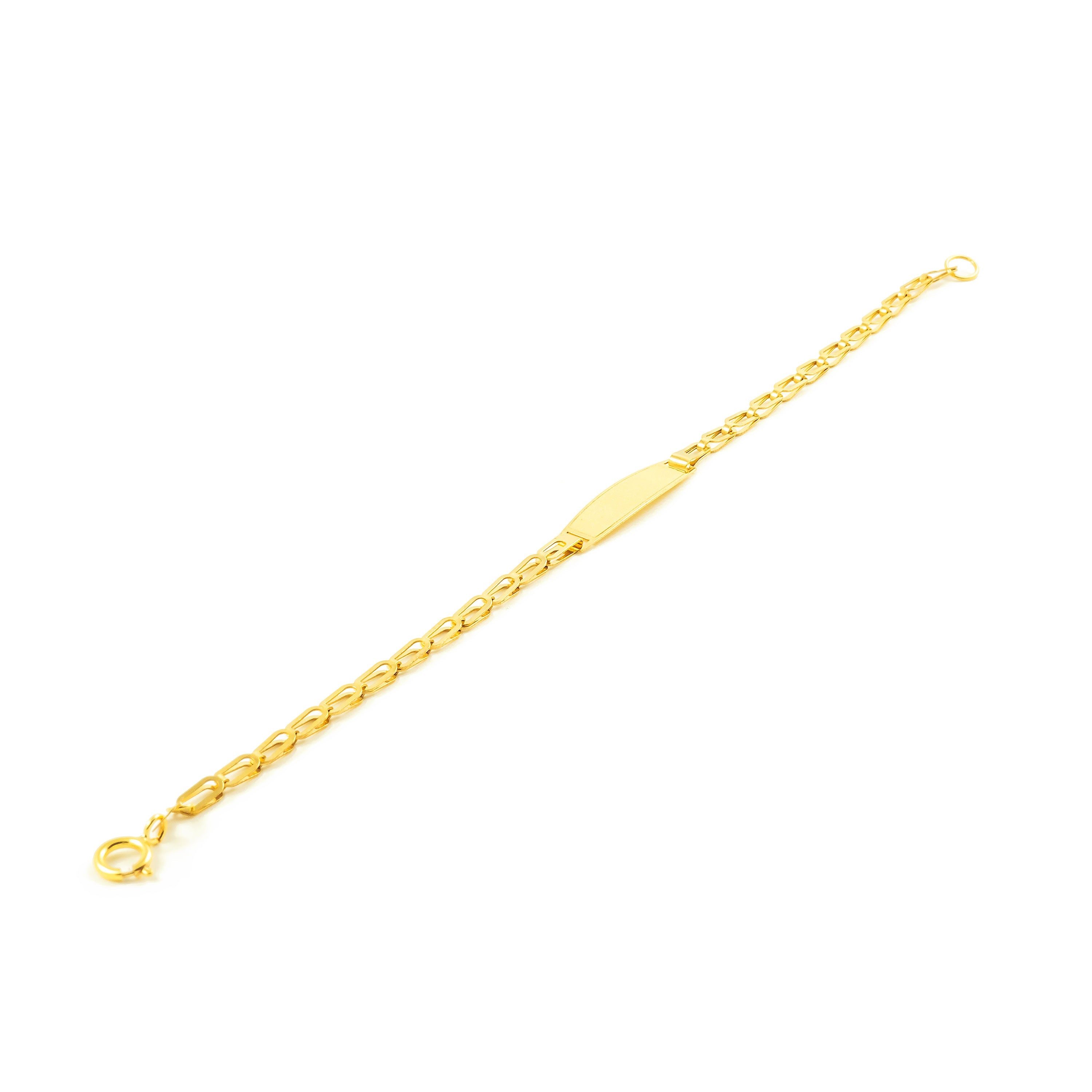 Personalized 18K Yellow Gold Girl's Bracelet Matte and Shiny Oval Slave 14 cm