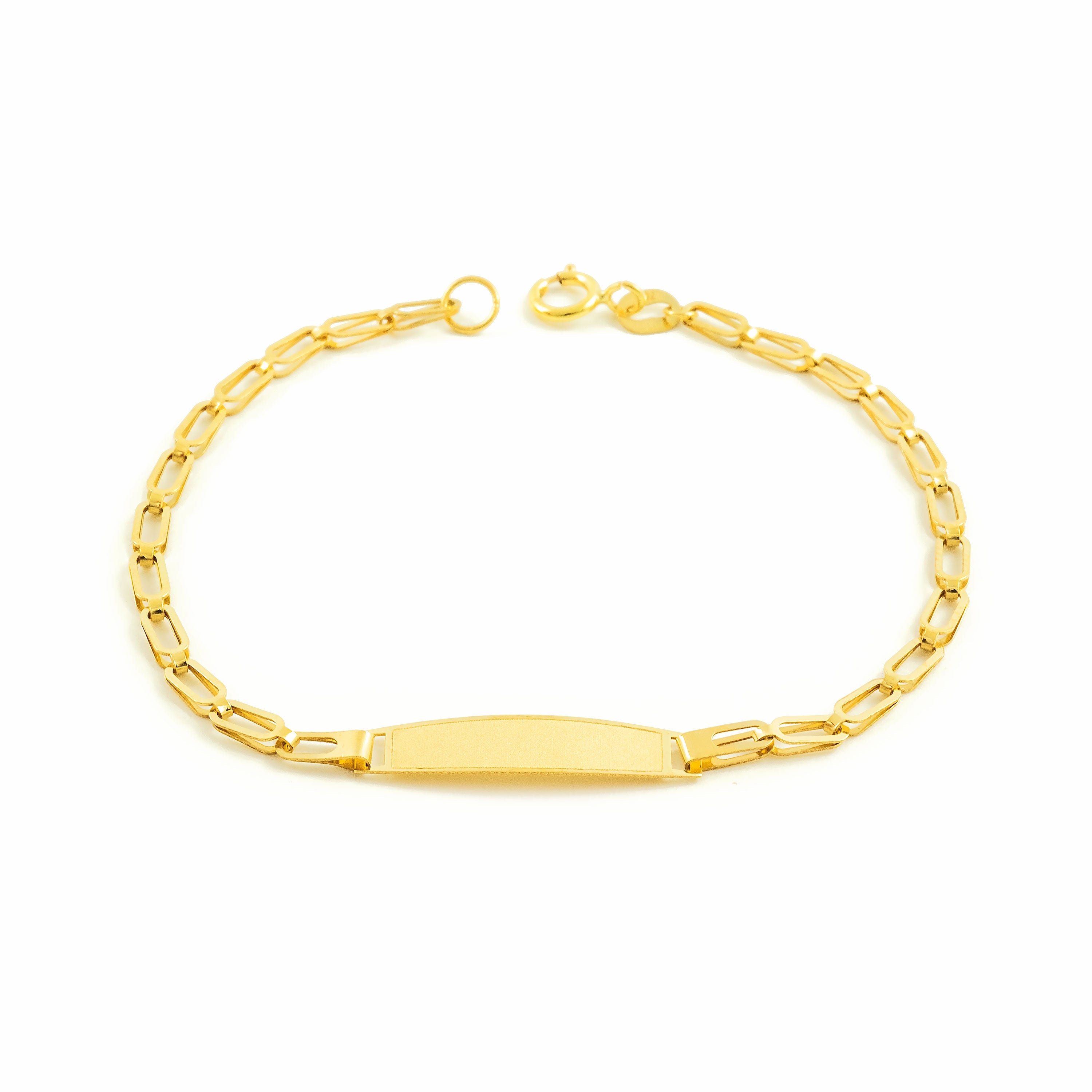 Personalized 9K Yellow Gold Girl's Bracelet Matte and Shiny Oval Slave 14 cm