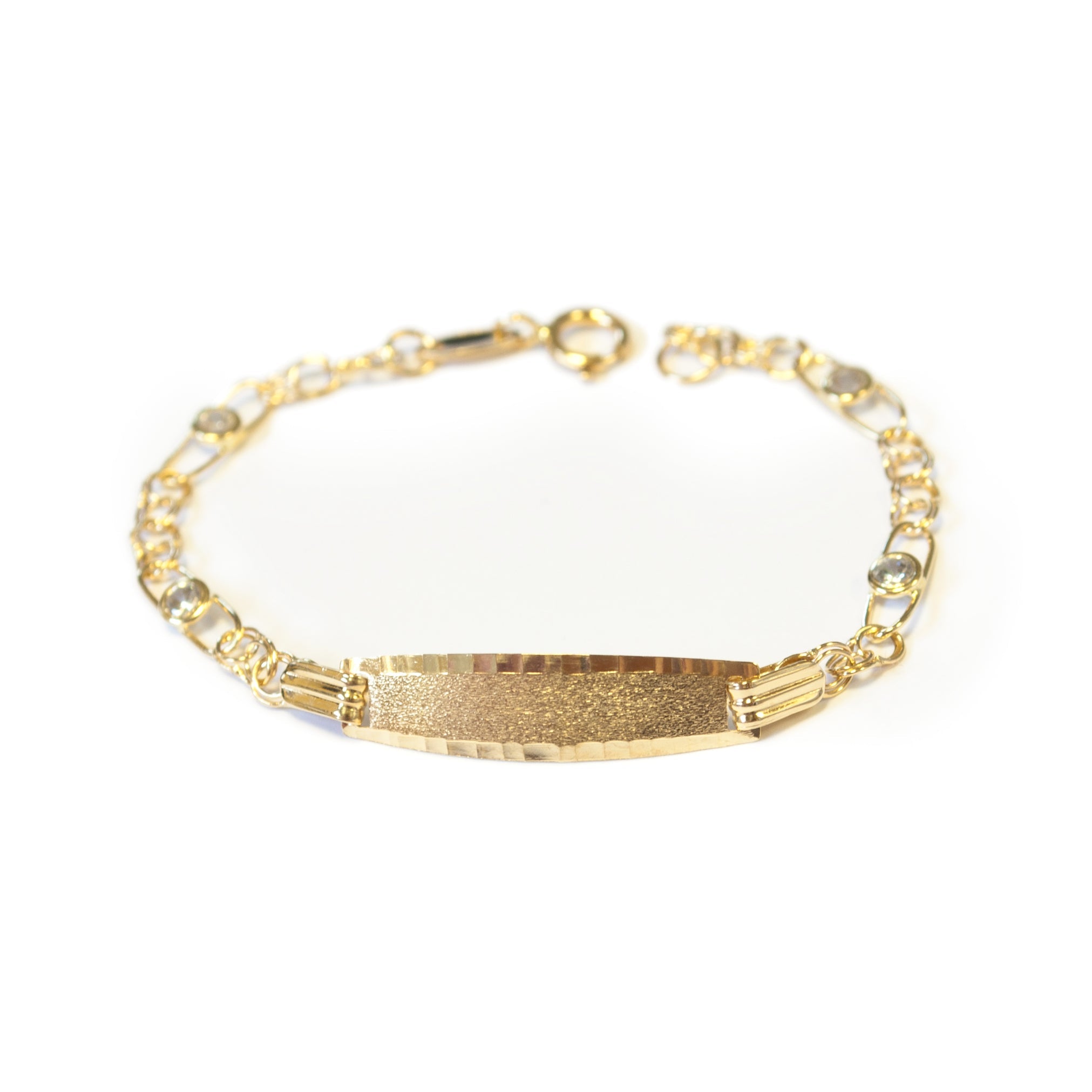 Baby-Girl Bracelet 18K Yellow Gold Personalized Matte and Shiny Zirconia Slave 12 cm