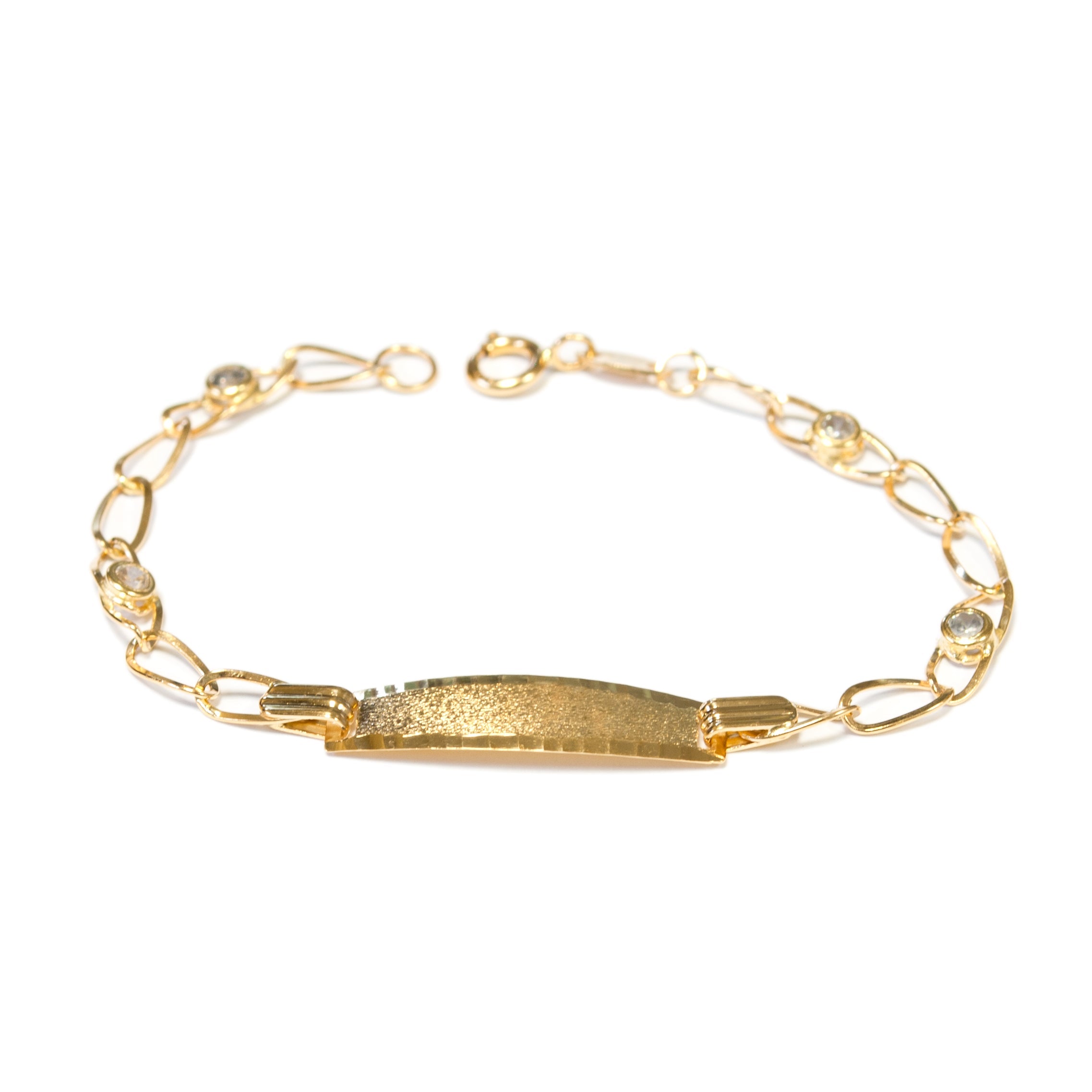 Personalized 18K Yellow Gold Girl's Bracelet Matte and Shiny Zirconia Slave 13 cm