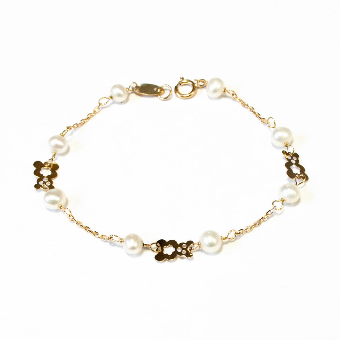 Pulsera bebe oro osito con perlas