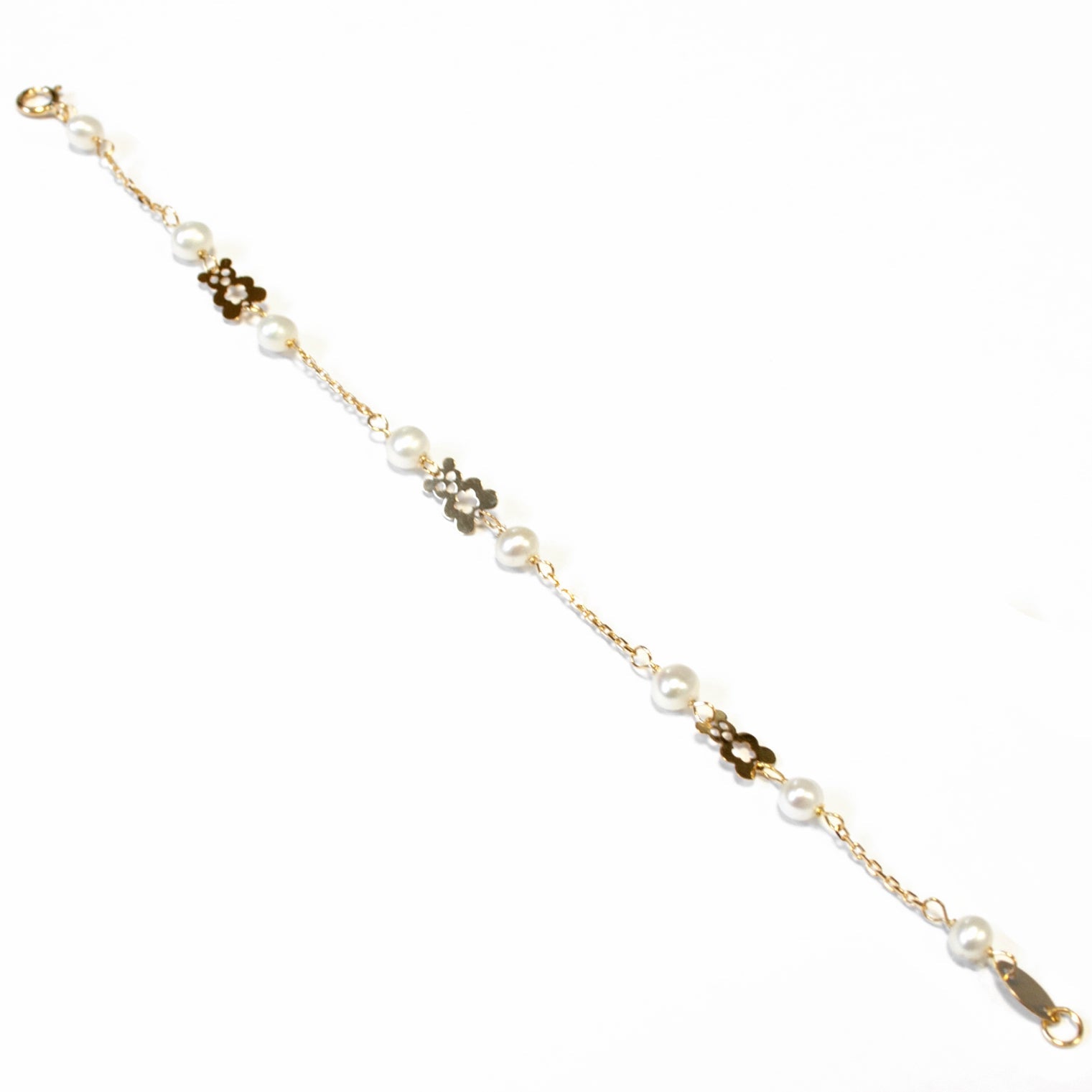 Pulsera bebe oro osito con perlas