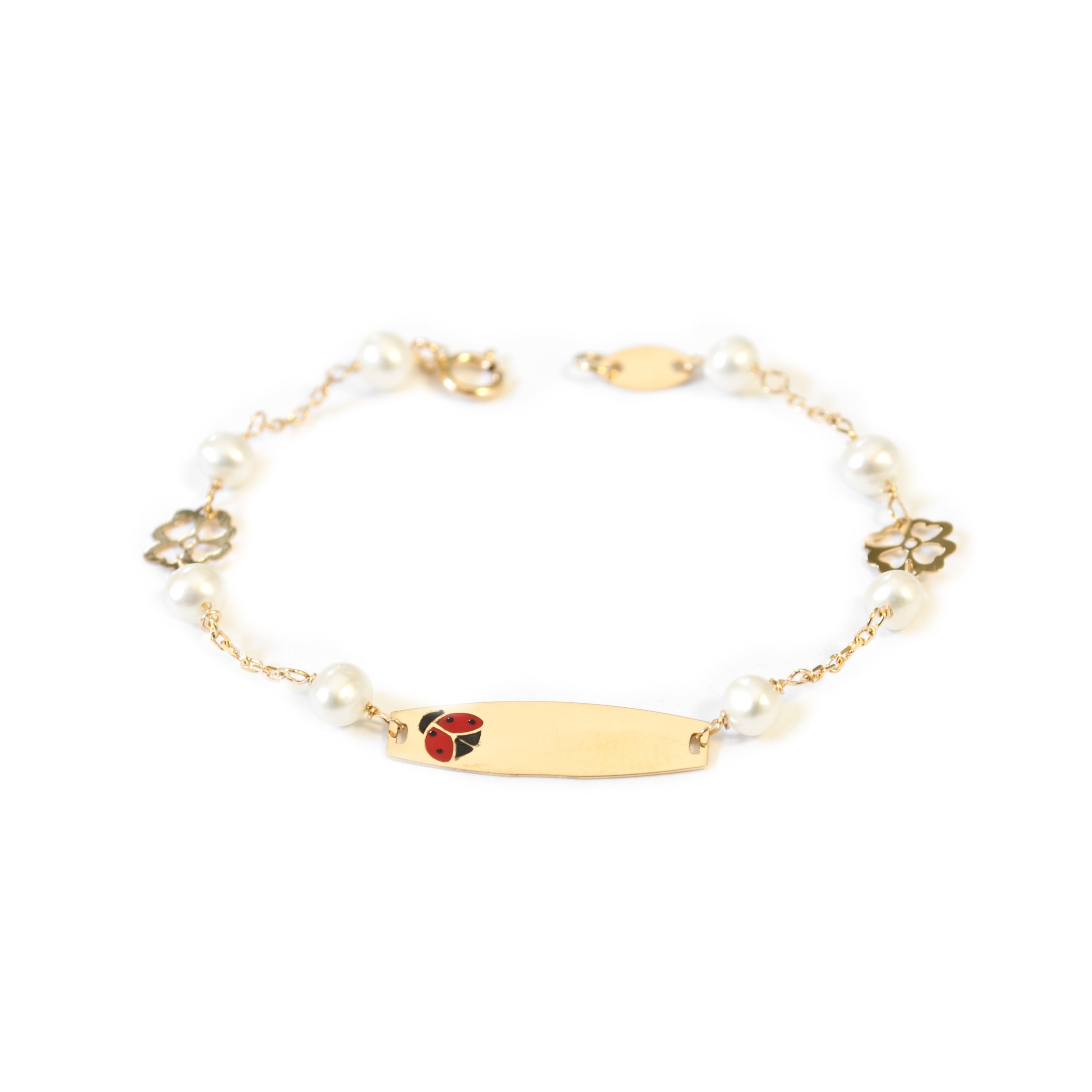 Girl's Bracelet 18K Yellow Gold Personalized Round Ladybug Slave 3.5 mm Shine 13 cm