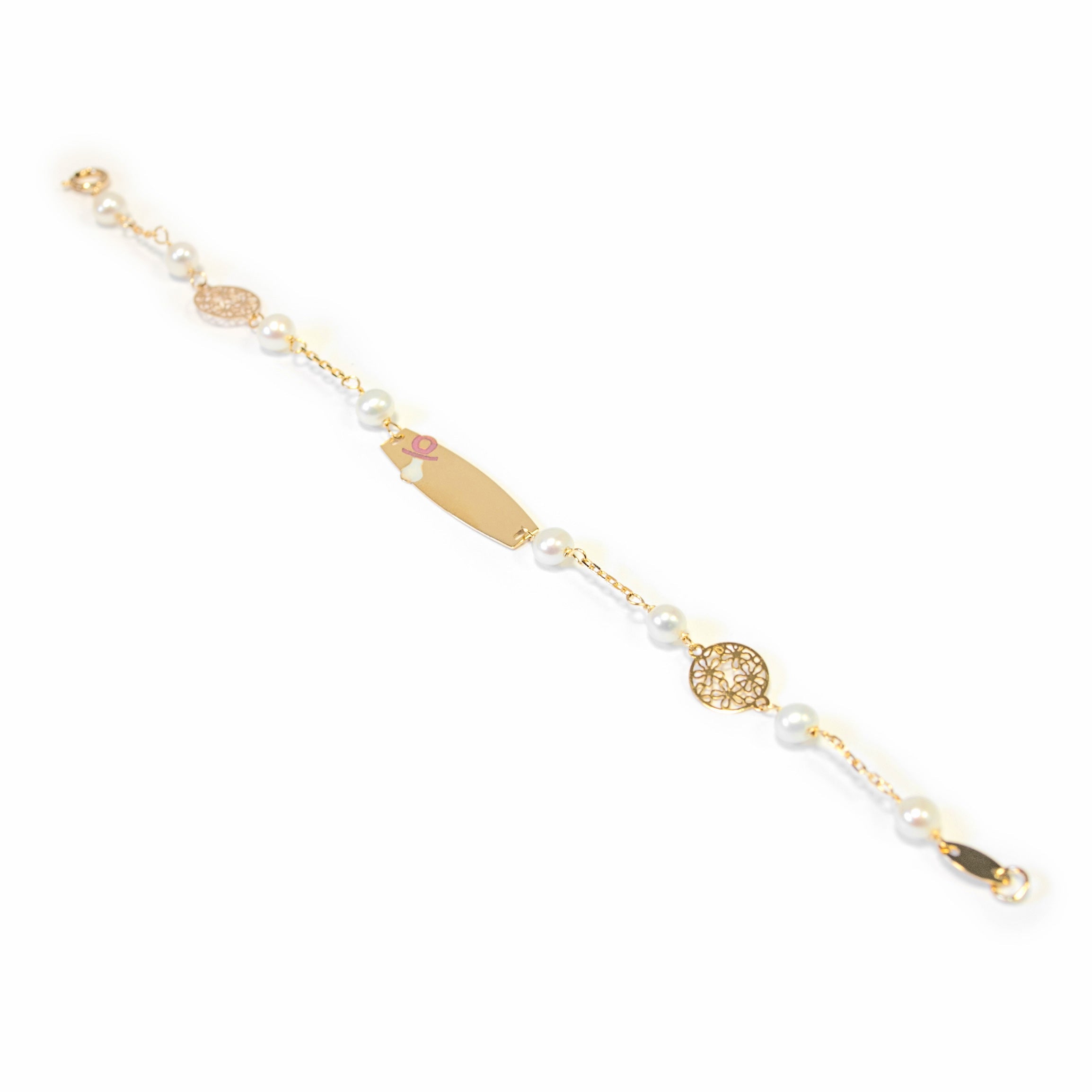 Pulsera Bebe oro chapa chupe con perlas