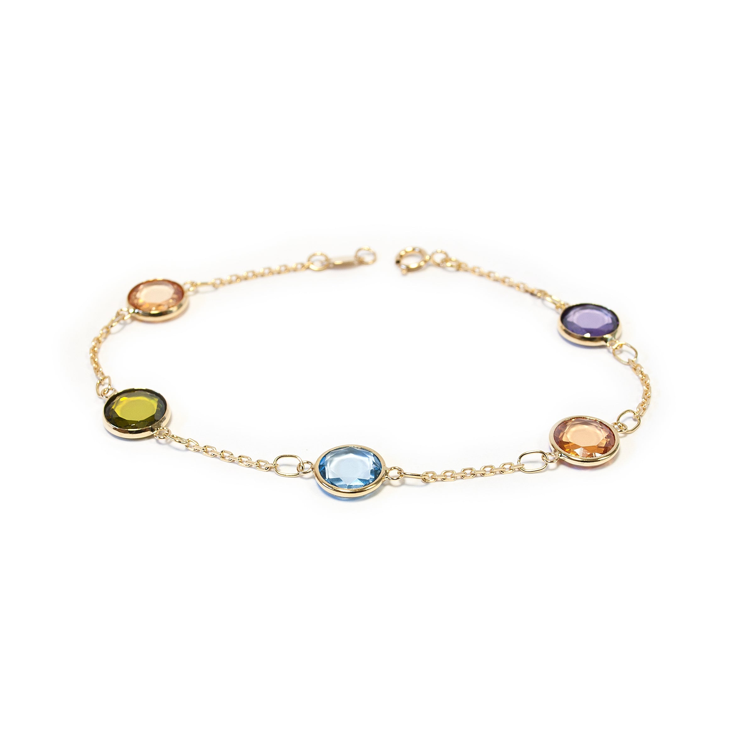 Pulsera Mujer Oro Amarillo 18K Piedras Colores Multicolor Brillo 18 cm