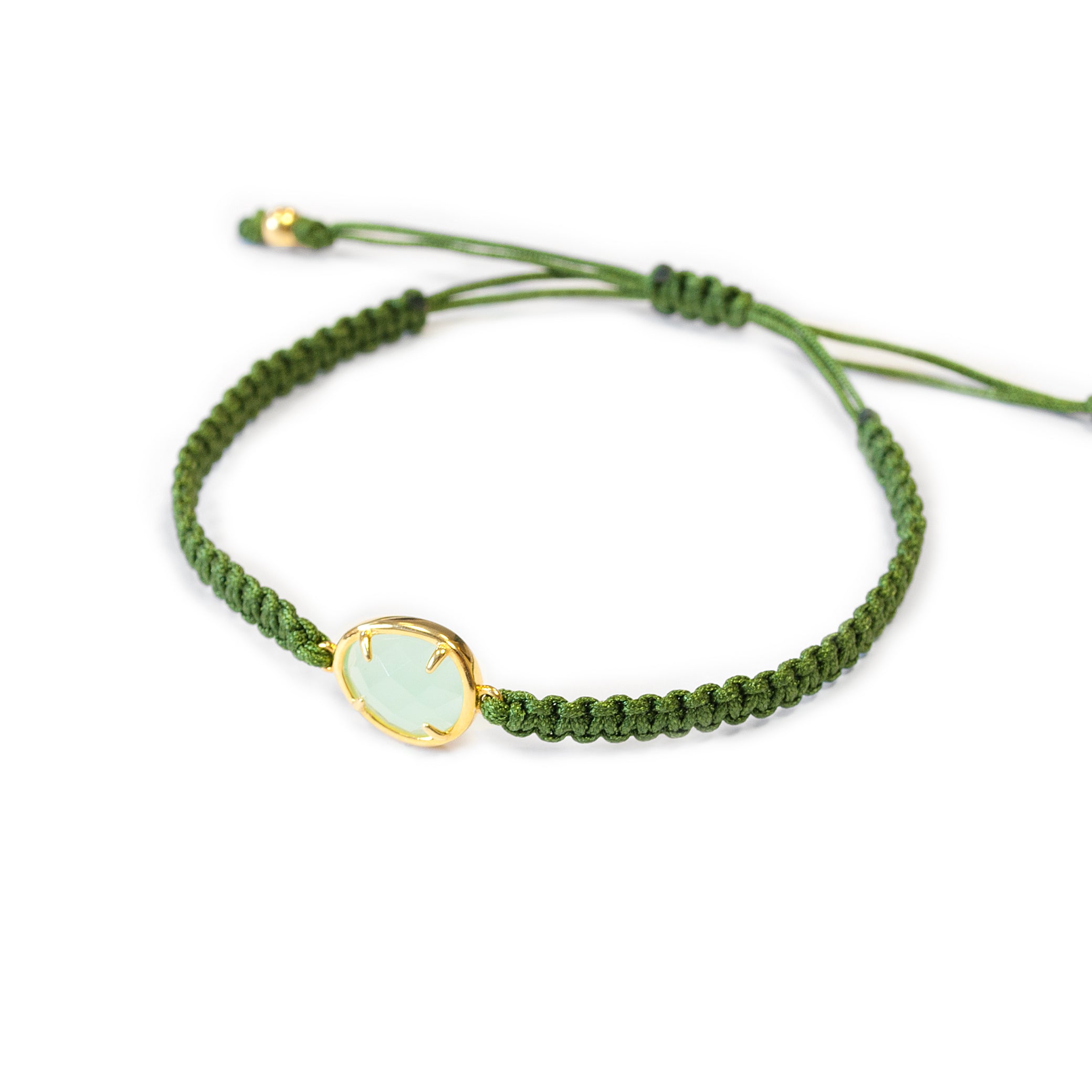 Pulsera Plata de Ley Dorado Macramé Verde Brillo