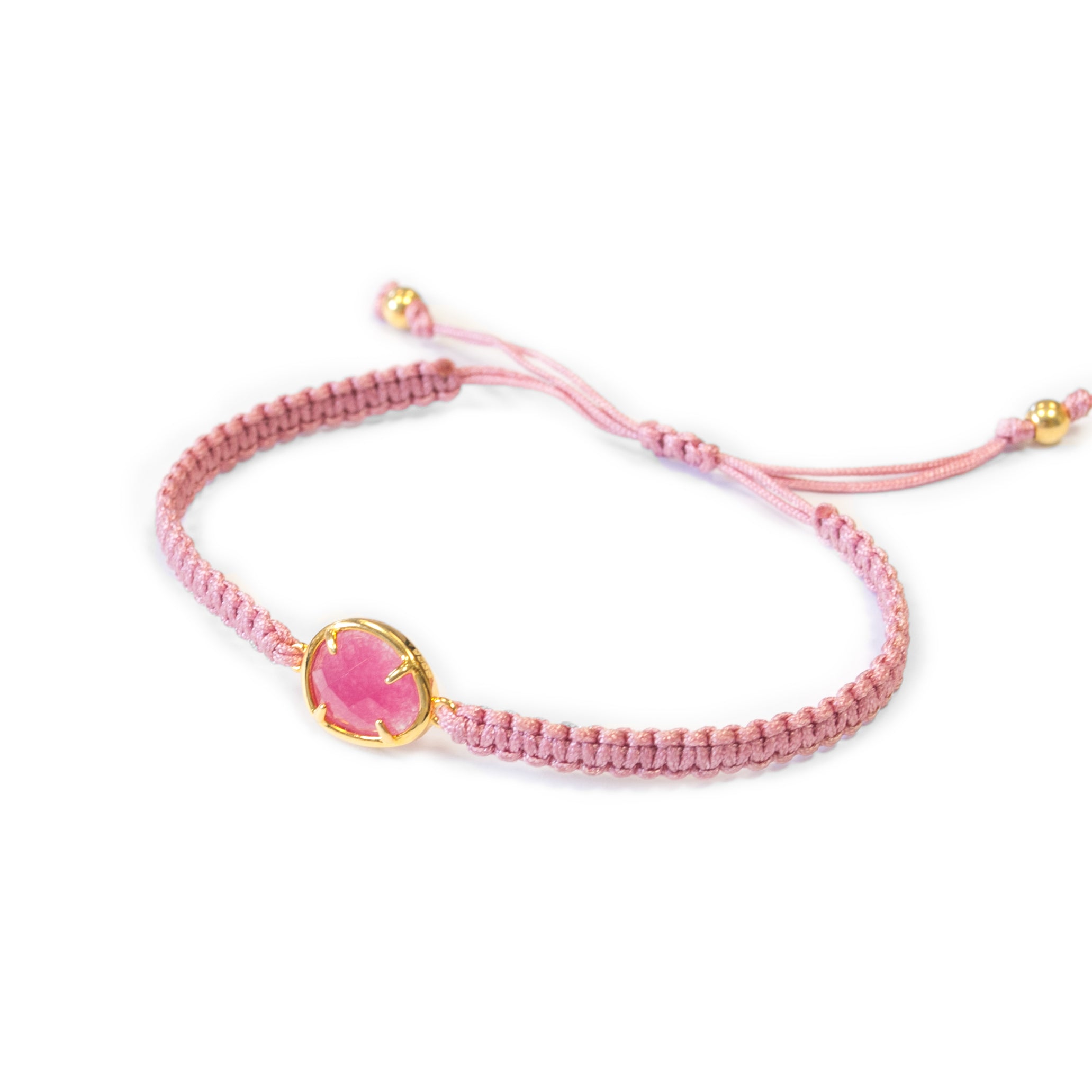 Pulsera Plata de Ley Dorado Macramé Rosa Brillo